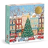 Tinsel City – 500 Piece Foil Jigsaw Puzzle Featuring Charming Artwork of Decorated Christmas Tinsel City Streets