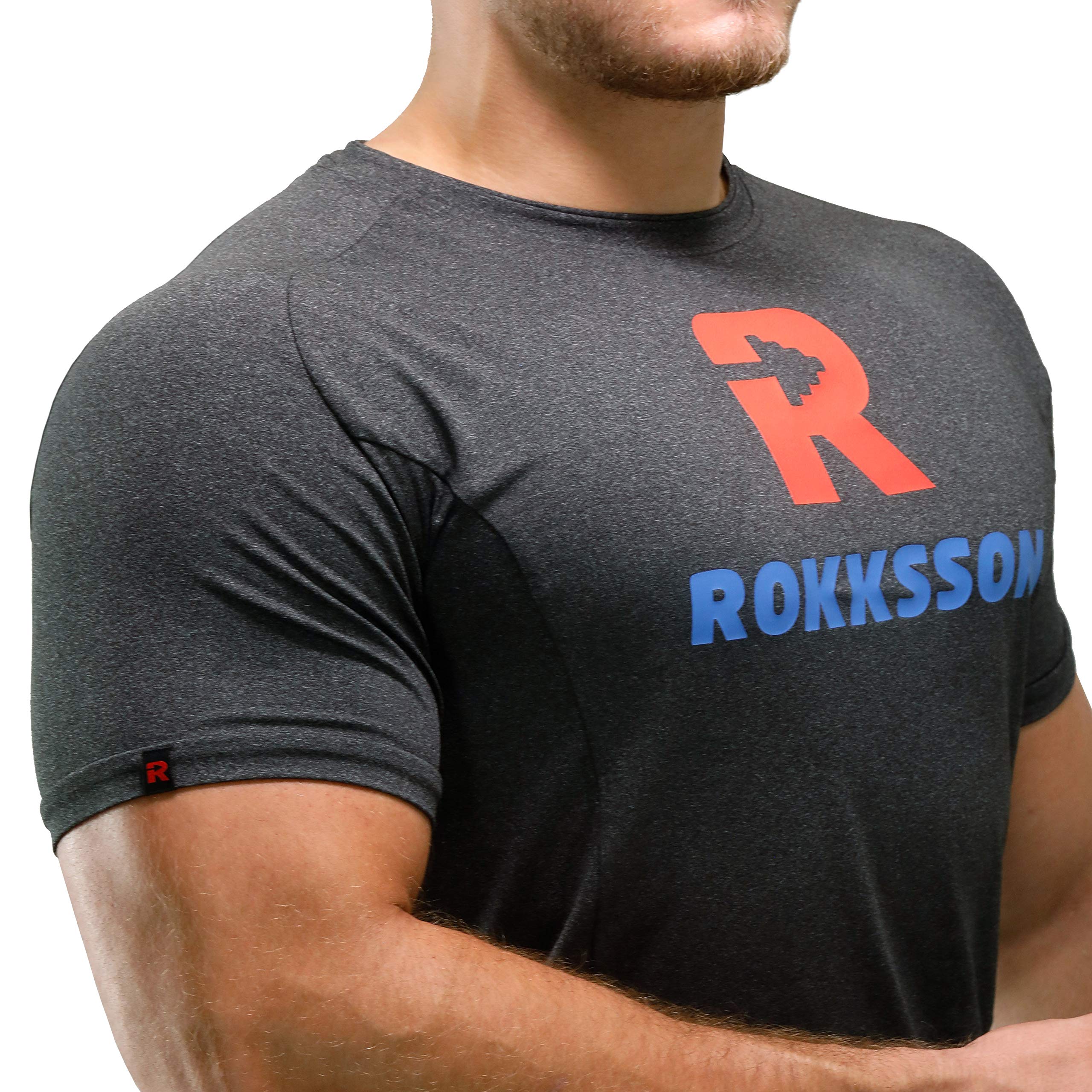 Maglietta fitness da uomo a maniche corte, slim fit, per bodybuilding, crossfit, allenamento e allenamento, traspirante e ad asciugatura rapida, 88% poliestere, 12% elastan, grigio scuro