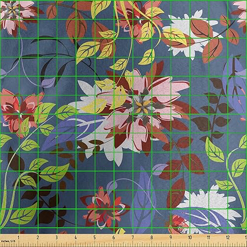 Miniatura 3 de Ambesonne Flower Fabric by The Yard, Flourishing Spring Bloom Branches with Leaves Botanical Seasonal Succulent Beauty, Decorative Satin Fabric for