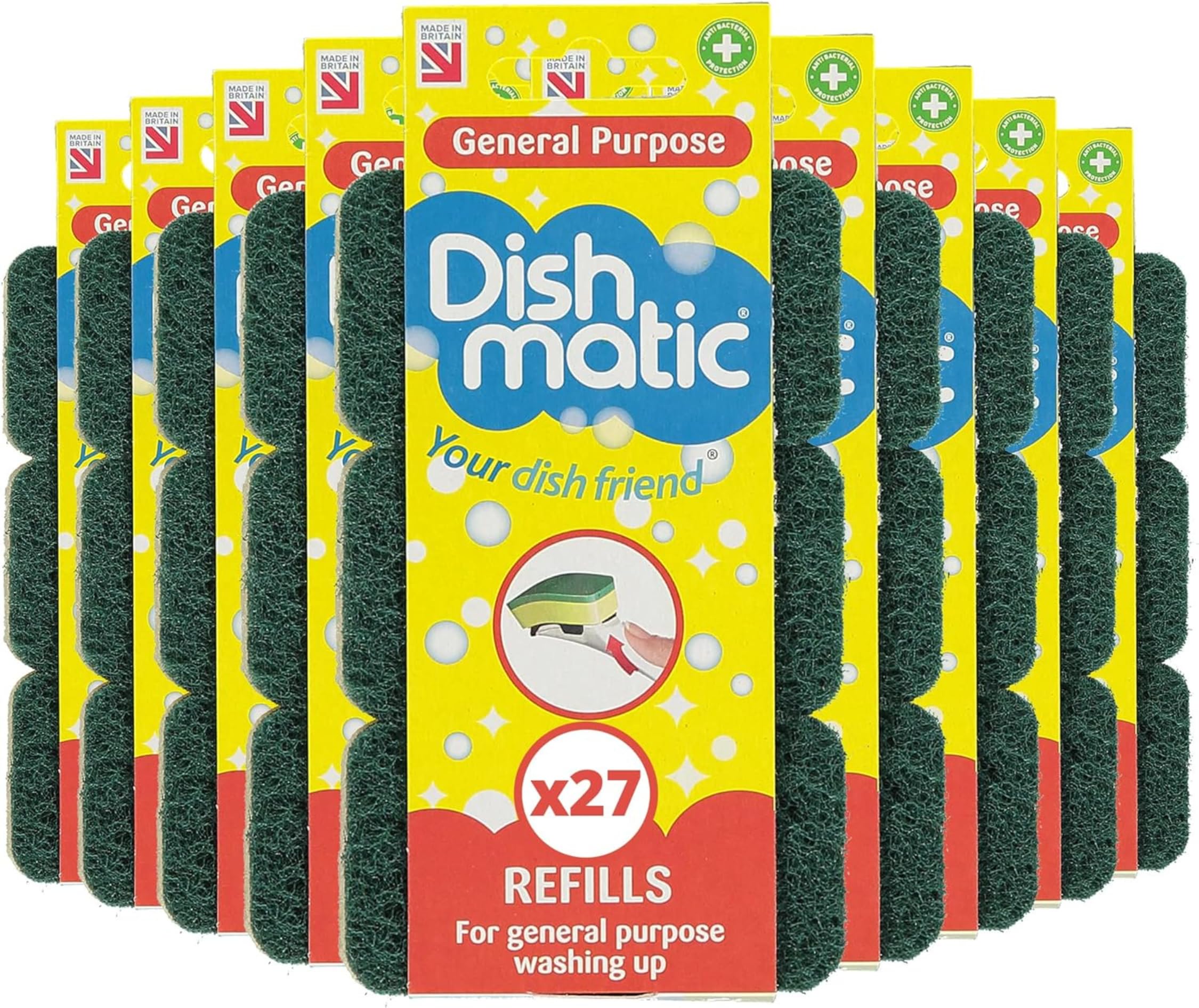Dishmatic Sponge Refills - 27 Pack for Handle, Tough Pads for Cleaning