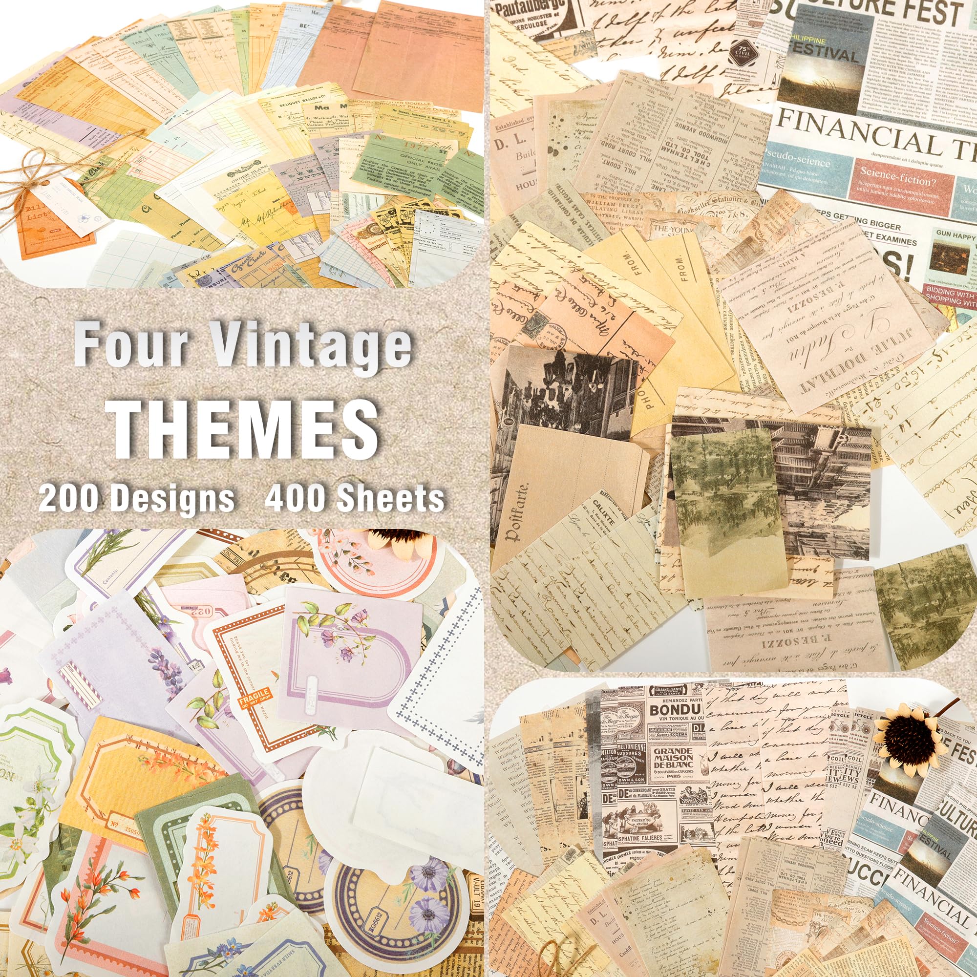 Snapklik.com : 400 Sheets Vintage Scrapbook Paper Supplies, Diy Junk ...