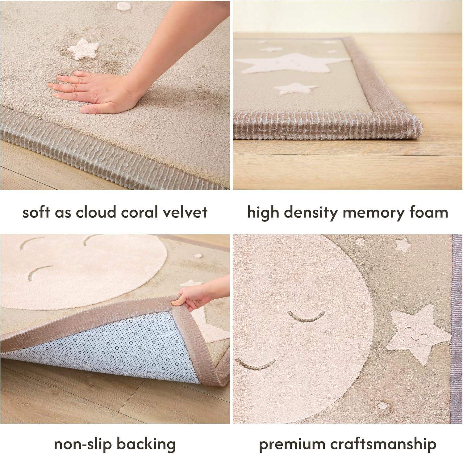 Premium Baby Playmat for Floor 80" x 110" moon&stars – Cloudsoft Coral Velvet Memory Foam Rug for Crawling – Non-Slip, Water-Resistant, Non-Toxic, Easy-Care Muscle Mat – Thick Play Mat for Baby 3d Moon & Stars 80" x 110"