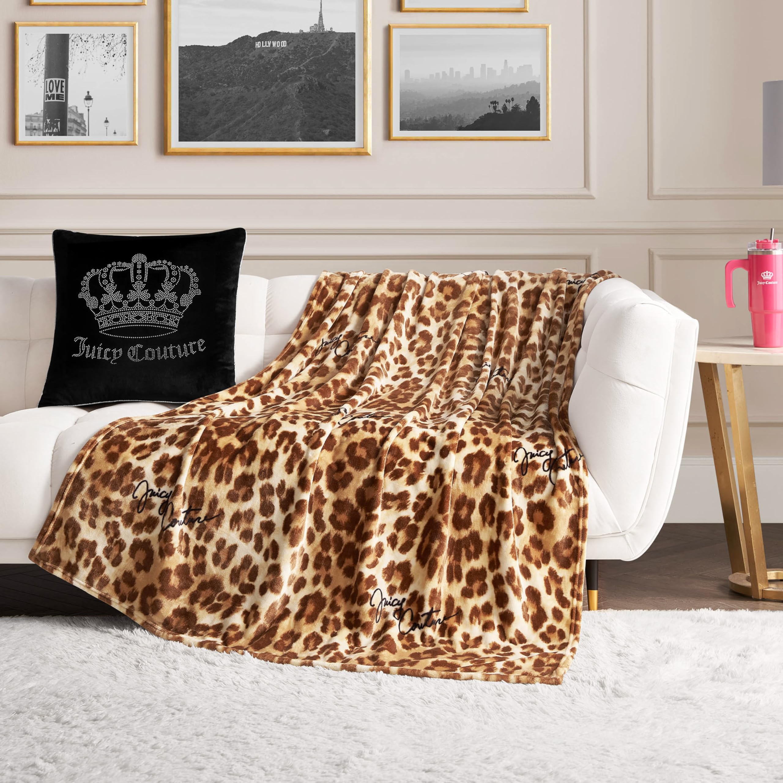 Juicy Couture - Throw Blanket | Regent Leopard | Plush and Cozy | Decorative Blankets for Sofas, Chairs and Beds| Luxurious and Soft | Chic Home Decor | Measures 50" x 70" | Brown