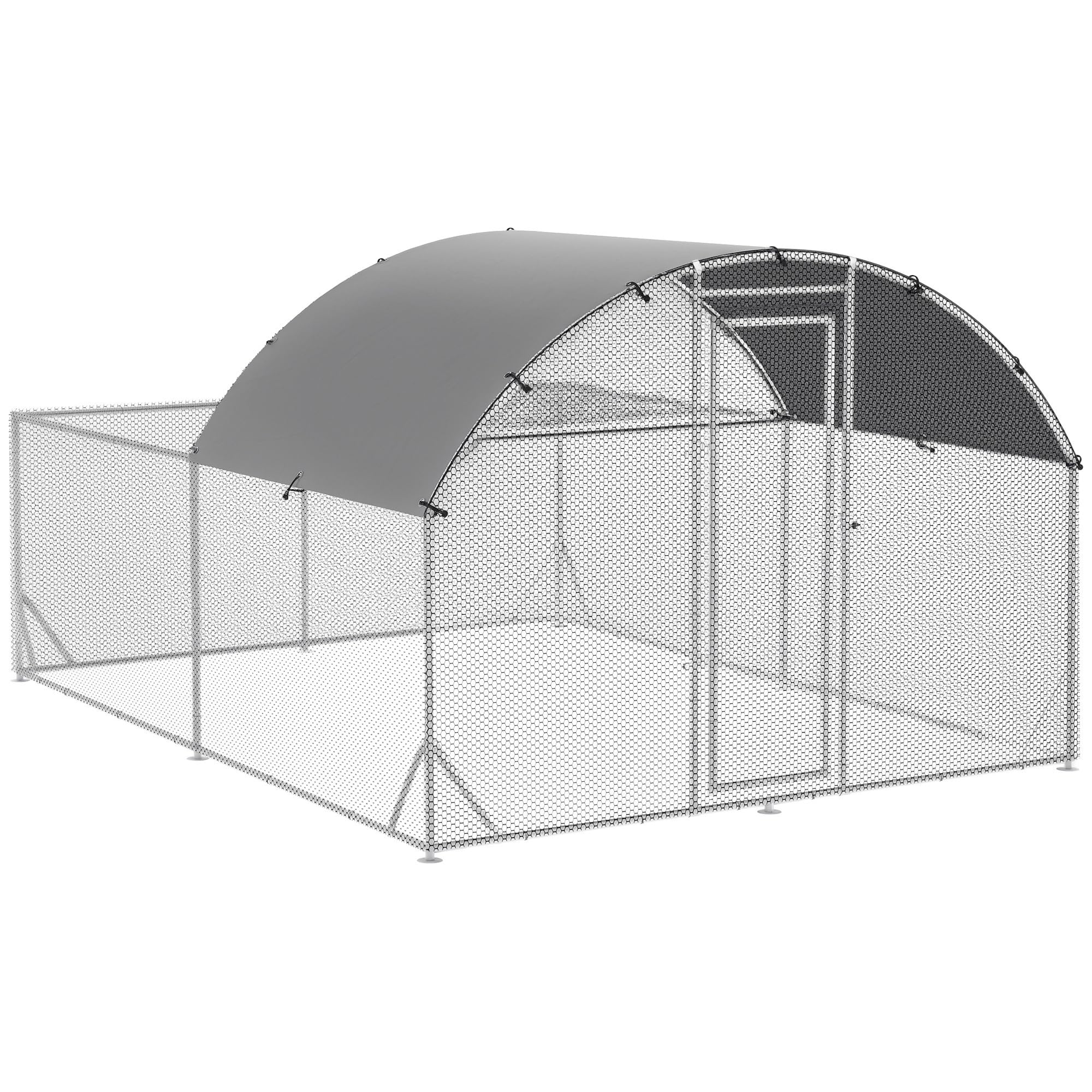 PawHut Gallinero Exterior Grande 380x280x195 cm Jaula para 10-​12 Gallinas de Acero Galvanizado con 2 Pisos Cubierta de Tejado Puerta Corral para Pollos Conejos Patos Plata