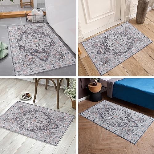 Miniatura 6 de Tapetes para puerta de interior de 2 x 3 pulgadas, pequeños, lavables, antideslizantes, estilo bohemio, tribal, vintage, estampado floral, medallón,