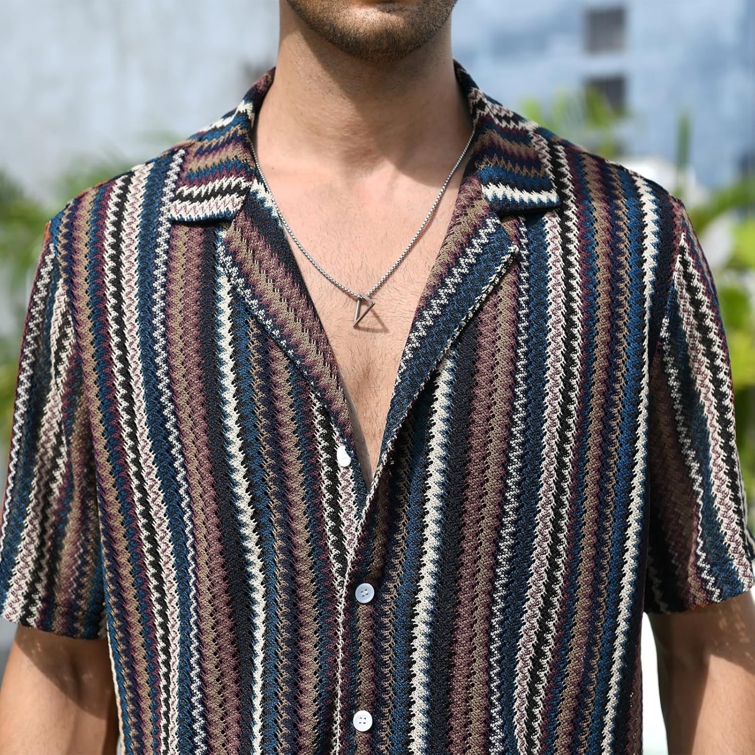 Men’s 2 Piece Casual Beach Set - Striped Short Sleeve Shirt and Shorts Outfit for Summer Vacation Pool Party