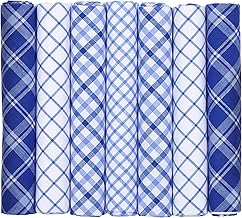Boxed Set of 7 Blue and White Checked Cotton Handkerchiefs