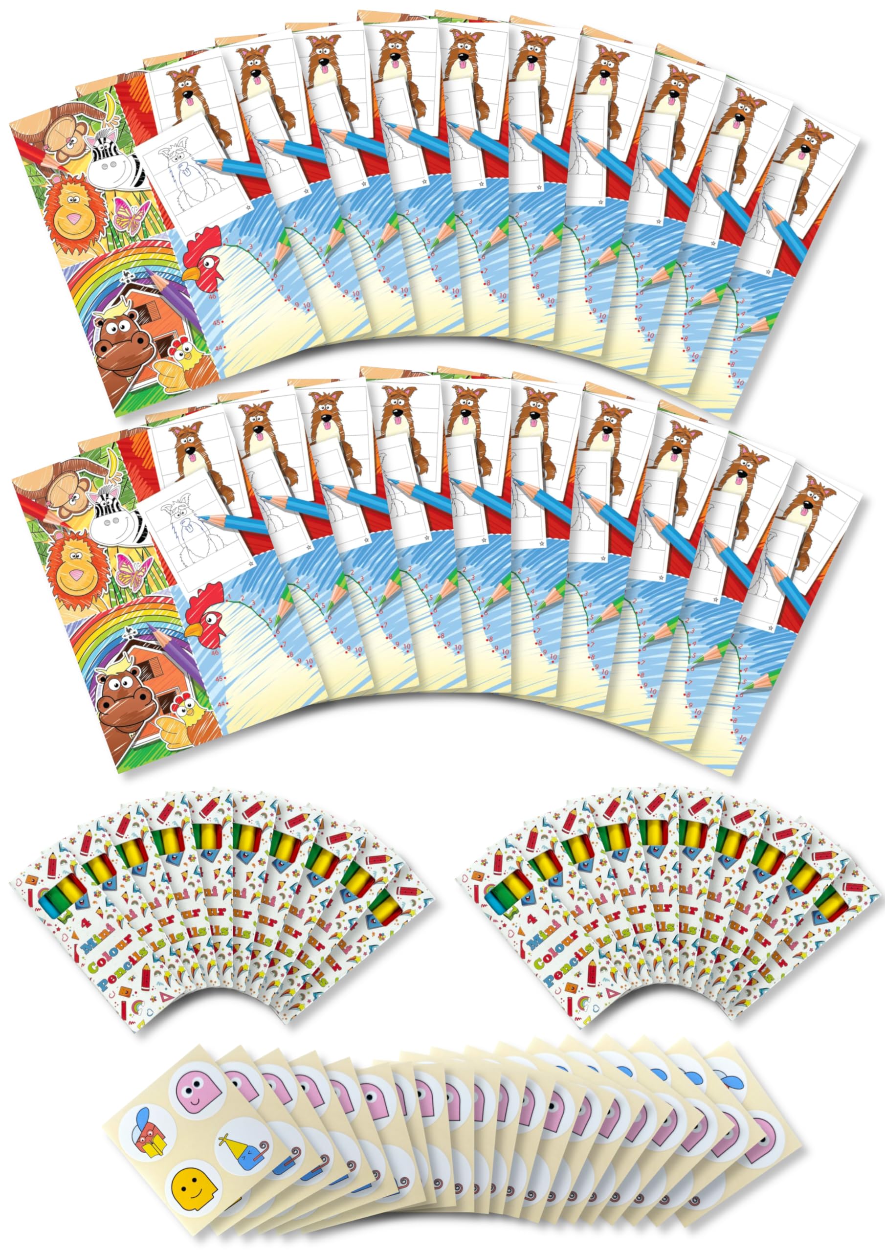 Anila's Assortment of 20 Animal Themed Activity Books with colouring & Puzzles, 20 Sheets of Stickers & 20 Pencils, Children Birthday Party Favours Bag Fillers, School Classrooms. — image 1
