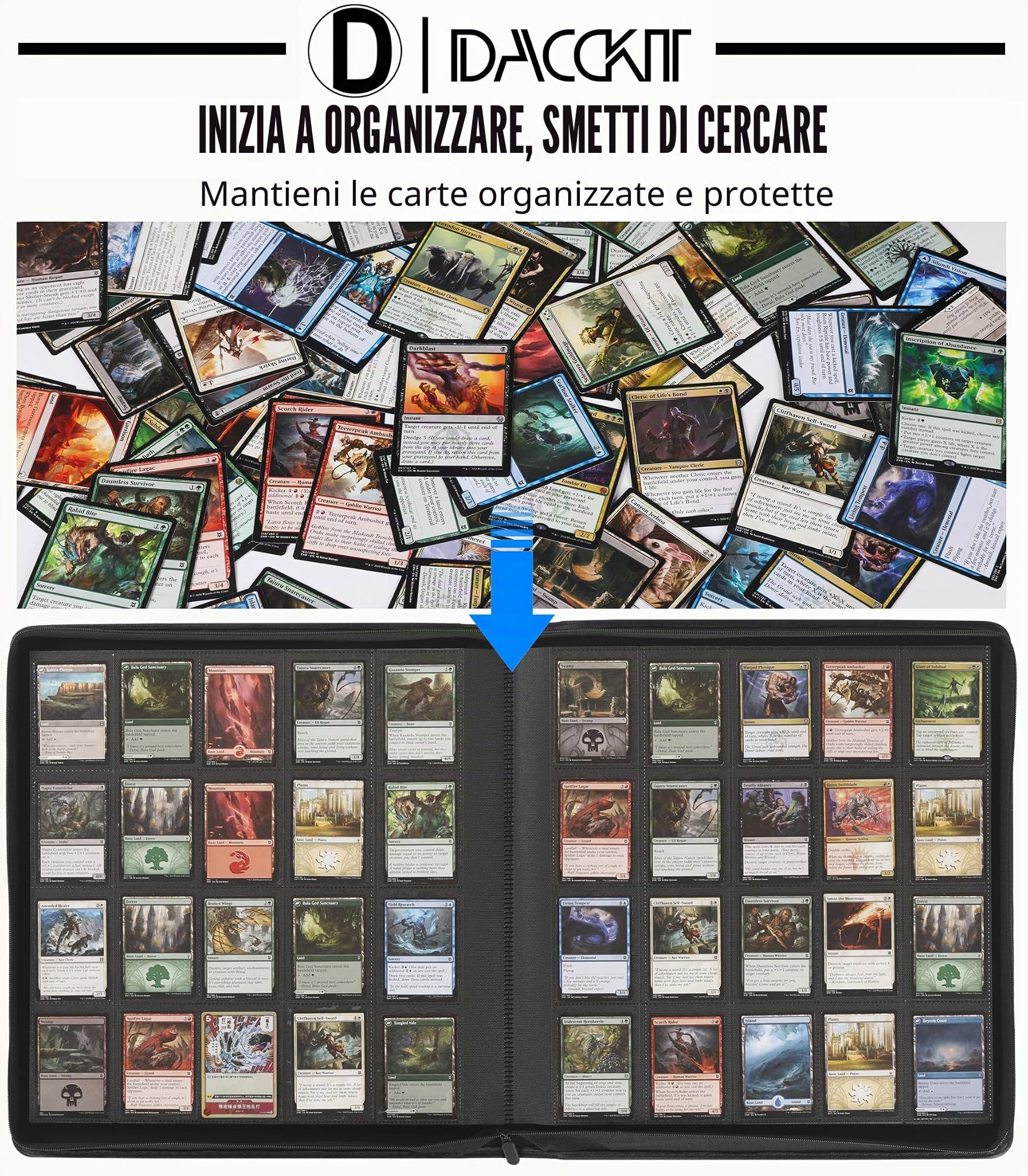 Raccoglitore di carte di alta qualità, 20 tasche, per 2000 carte, album senza anelli da 12,7 x 10,2 cm, con maniche, compatibile con carte da trading e sportive (modello A, nero classico)