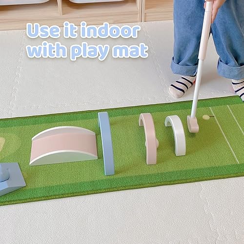 Miniatura 5 de Asweets Juego de golf de madera para niños, mini palos de golf macarrones para interiores y exteriores, putters infantiles para juego de golf,