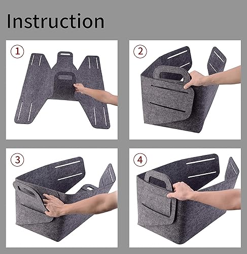 Miniatura 7 de Canasta organizadora de fieltro plegable y práctica con asas, para oficina, dormitorio, armario, habitación de bebé, juguetes, DVD, lavandería