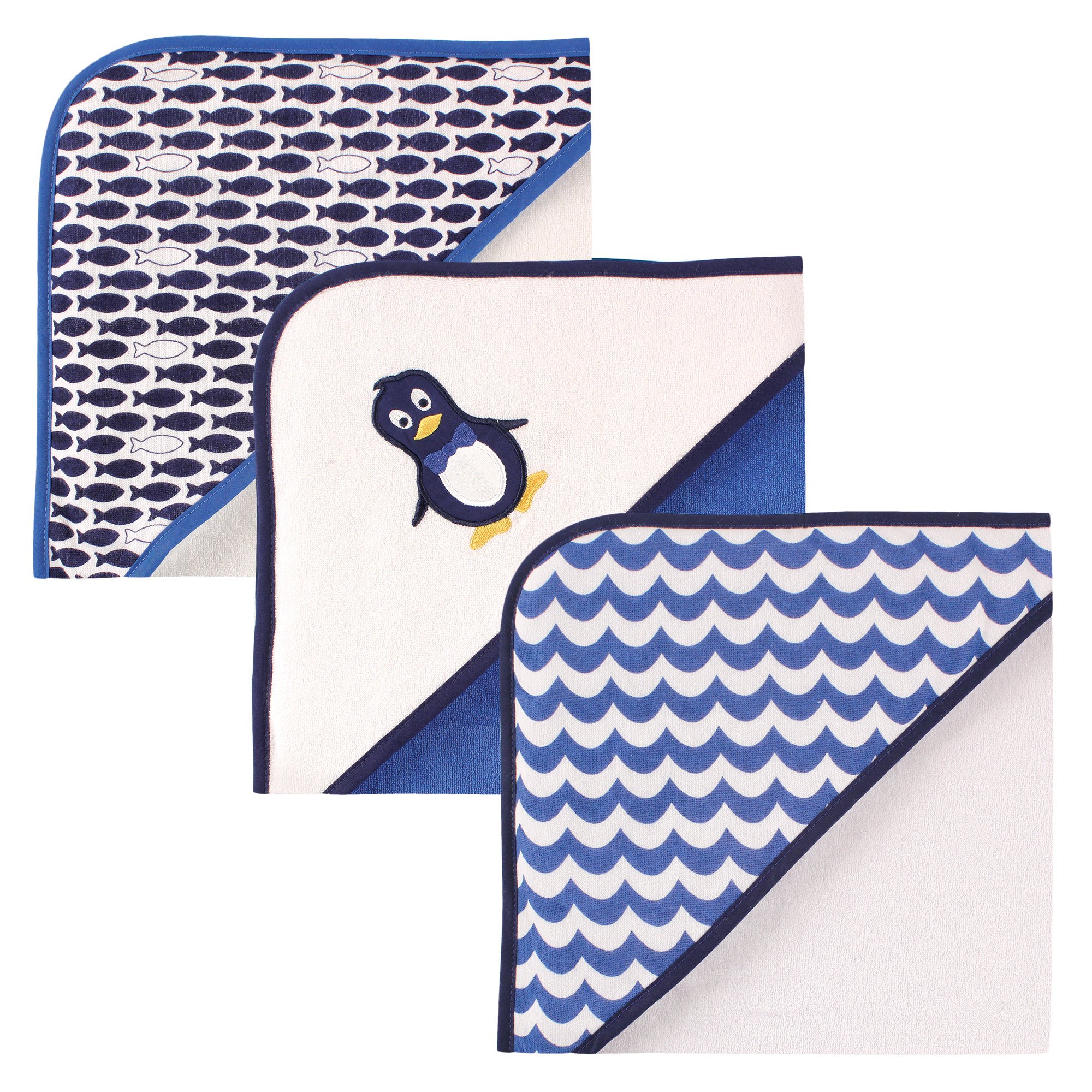 Luvable Friends Toallas Unisex con Capucha de Rizo de algodón para bebé, Mr Penguin, Talla única