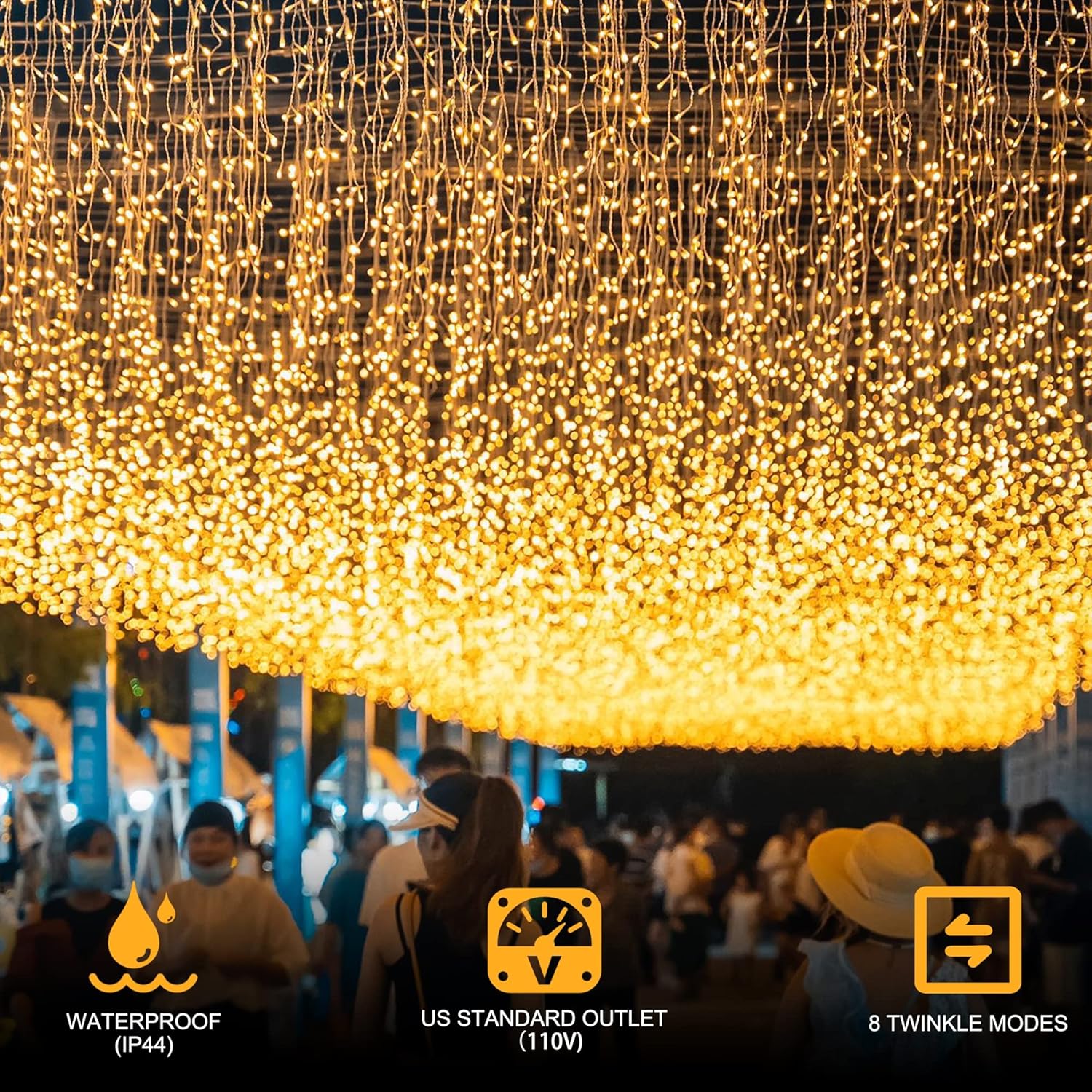 kemooie 400 LED Outdoor Curtain Lights, 26.2FT x 3.3FT Curtain String Lights with 8 Shining Modes for Indoor Ceremony Birthday Christmas Party Bedroom Balcony Roof Decorations (Warm White)