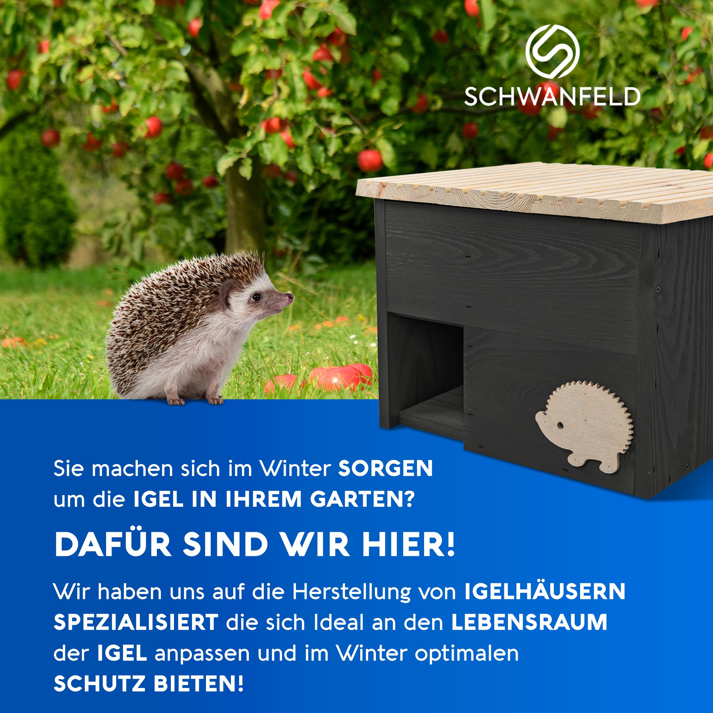 SCHWANFELD Igelhaus Winterfest mit Boden Labyrintheingang Premium Igelfutterhaus Igel Haus Schlafhaus