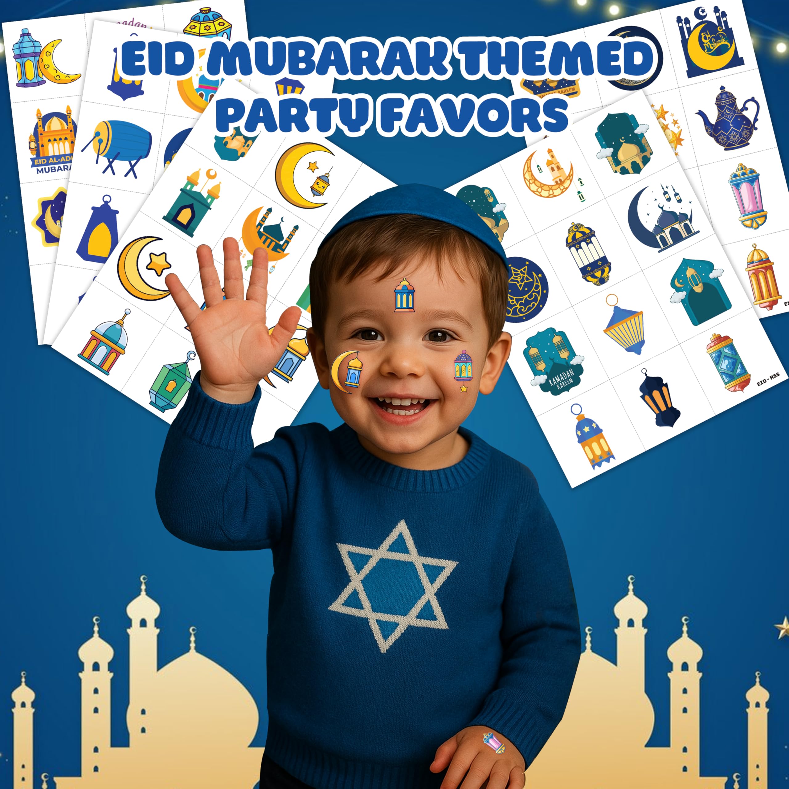Cute Eid Mubarak Temporary Tattoos for Kids 60PCS 5 Sheets Ramadan Kareem Party Favors Birthday Decorations Classroom Prizes Holiday Gifts
