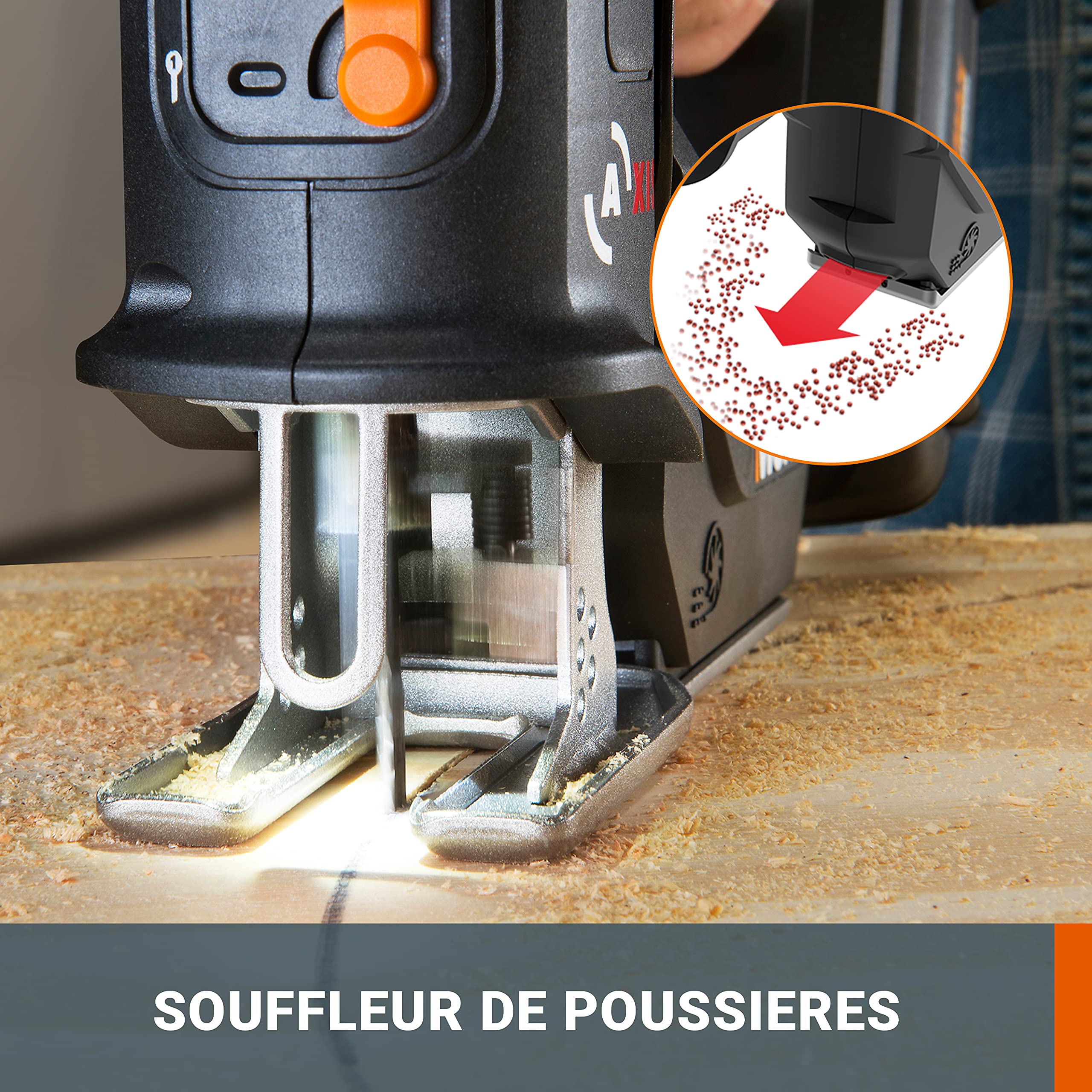 WORX Scie Sauteuse et Scie Sabre sans Fil 20V WX550.9, Course de 20 mm, Jusqu'à 127 mm, Multifonction, Découpe Bois, Aluminium, Acier, PVC, Fonction pendulaire, Sans Batterie ni Chargeur