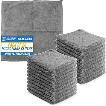 Microfiber Cleaning Cloth, Large Size 40x40cm, Super Absorbent Lint Free Microfibre Cloths Cleaning for Home, Kitchen, Surface, Mirrors, Bathrooms, Motorbike, Car Grey, 20