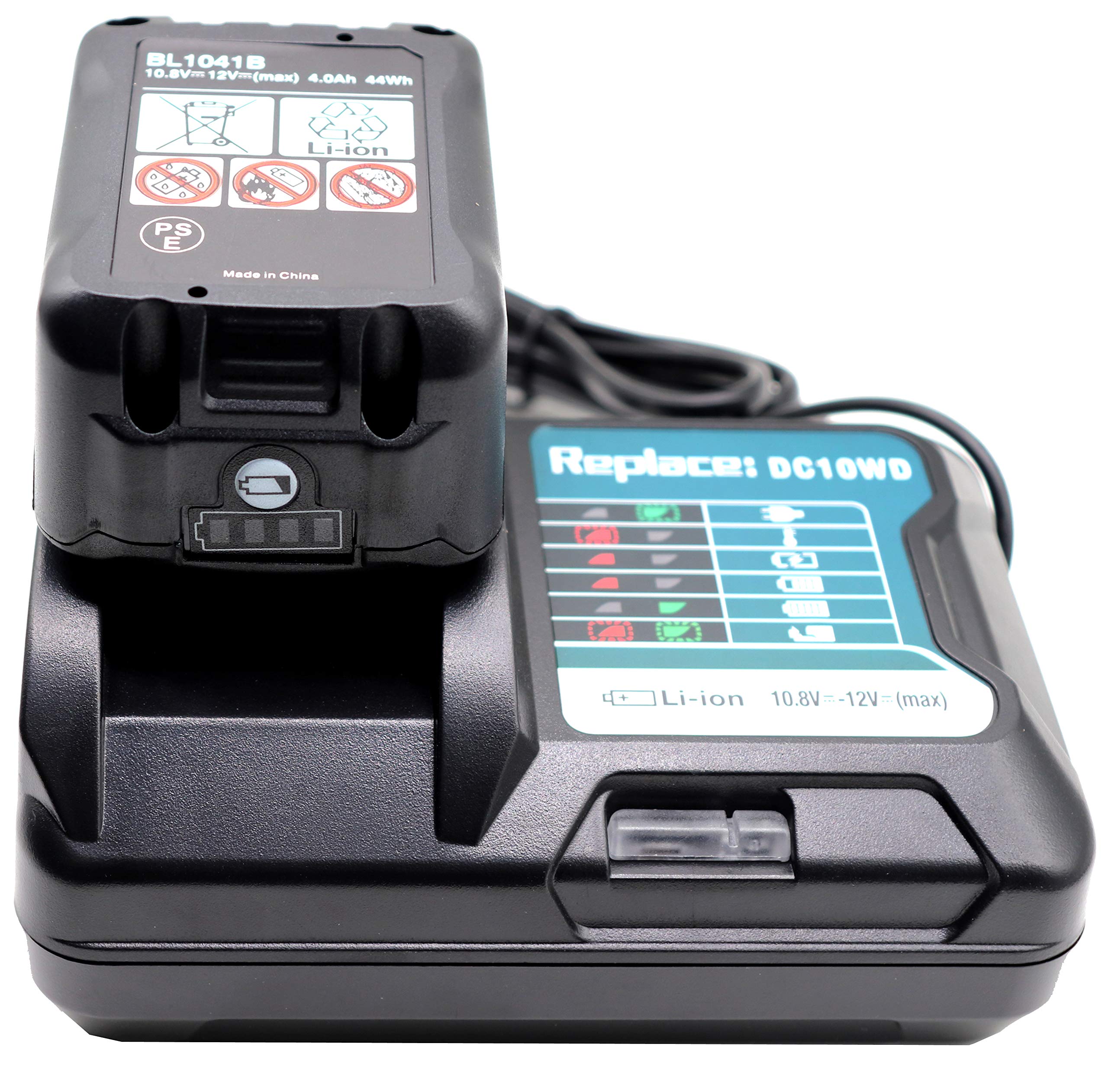 Cargador DC10WD DC10SB DC10WC, Compatible con Makita 12V/10.8V Cargador BL1015 BL1016 BL1021B 197396-9 BL1041B 197406-2 Batería