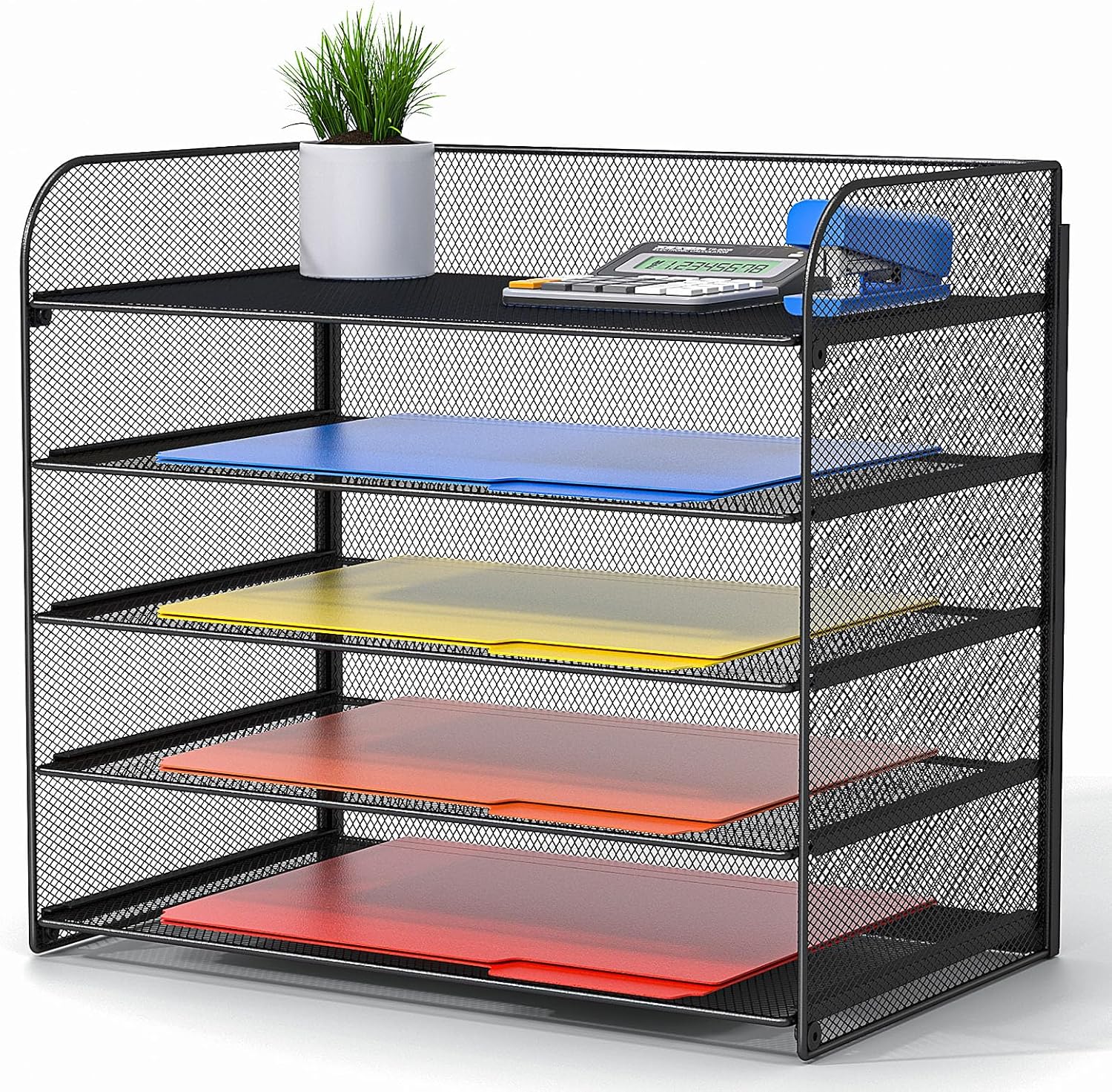 A4/Legal/Letter Size?5 Tier Mesh Letter Tray File Organizer,15.2 x 9.5 x 13.4 inches,Office File Folder Holder,Space Saving,Black 1-Pack