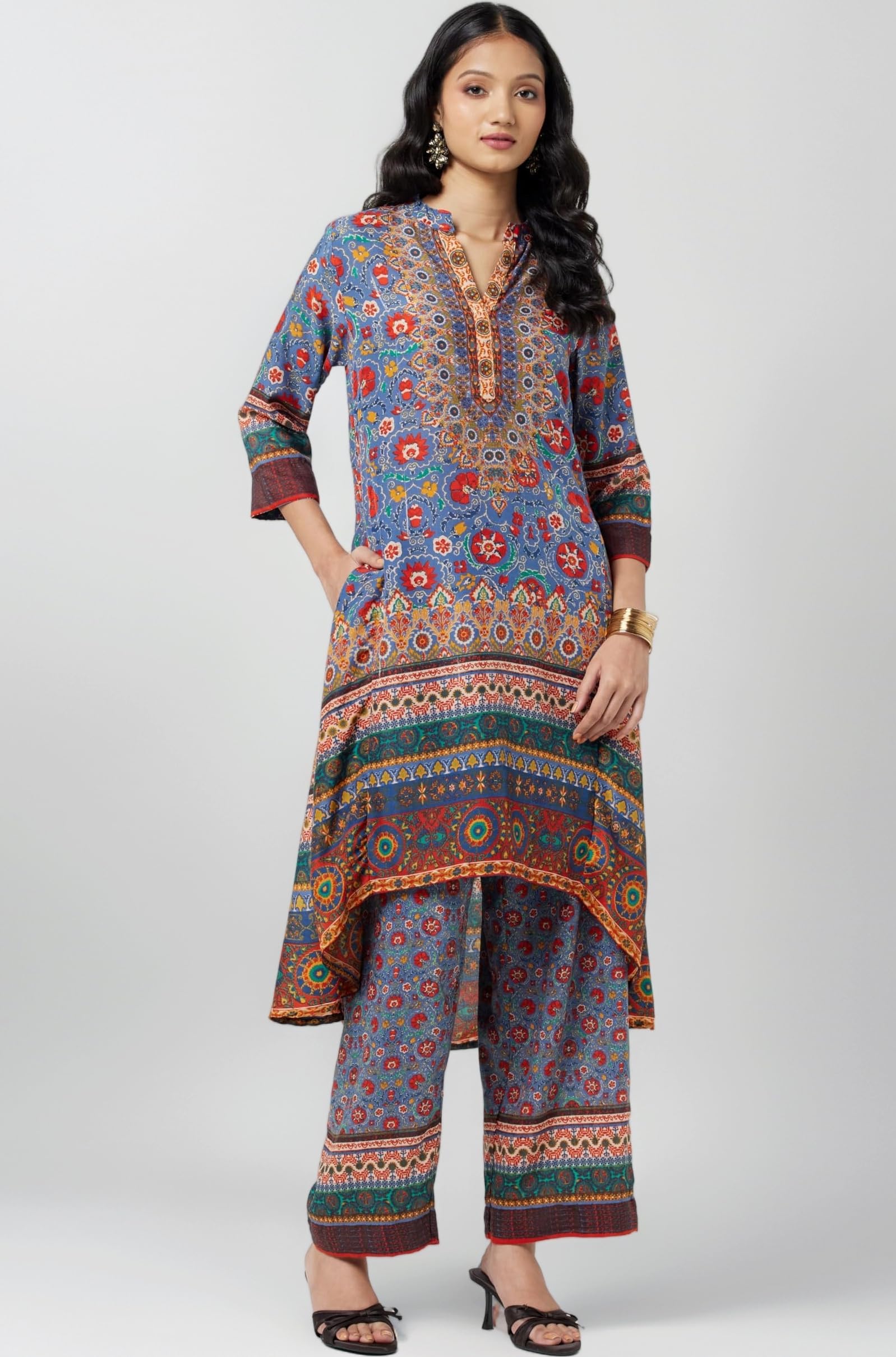 BIBA Women Polyester Asymmetric Kurta Palazzo Suit Set