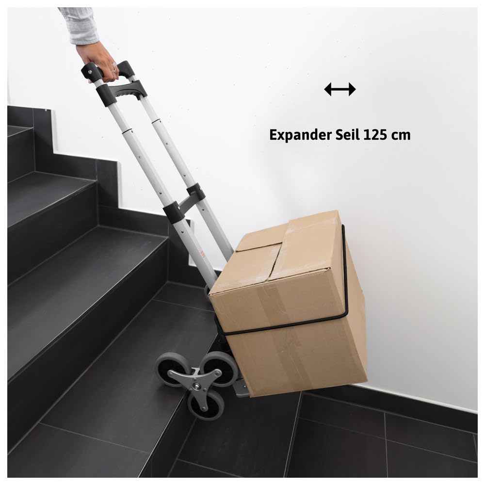 Dönges Treppensteiger Robuste Sackkarre mit maximaler Traglast von 75 kg | Sackkarre klappbar mit Expander Seil für sicheren Halt | Einfacher Transport auf Treppen und unebenen Flächen | Umzugshilfe