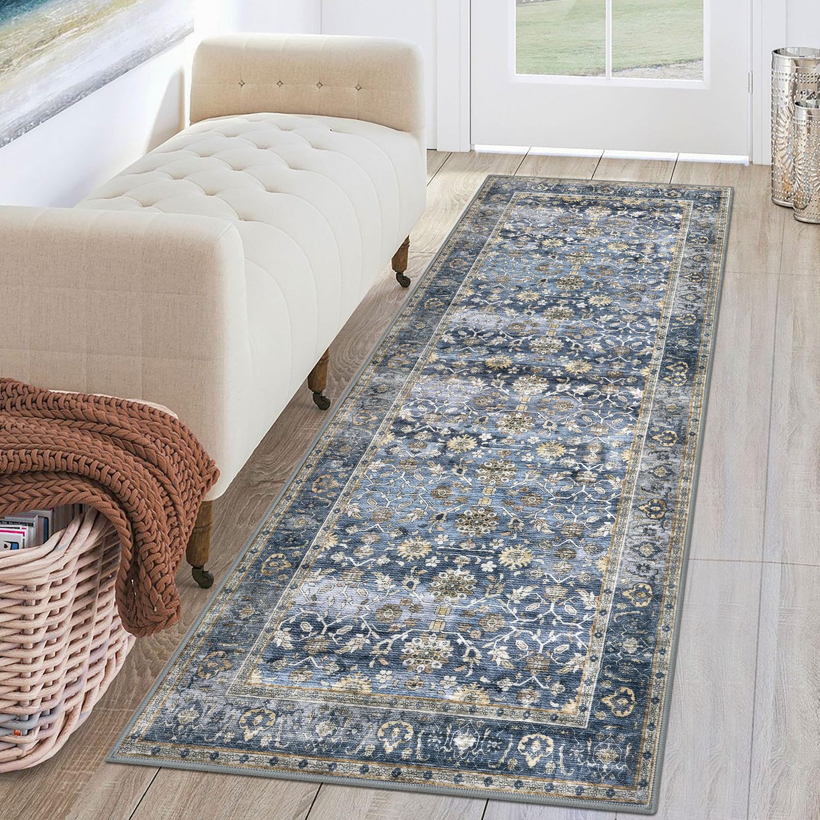 KUTA Vintage Runner Rug Blue Grey Beige