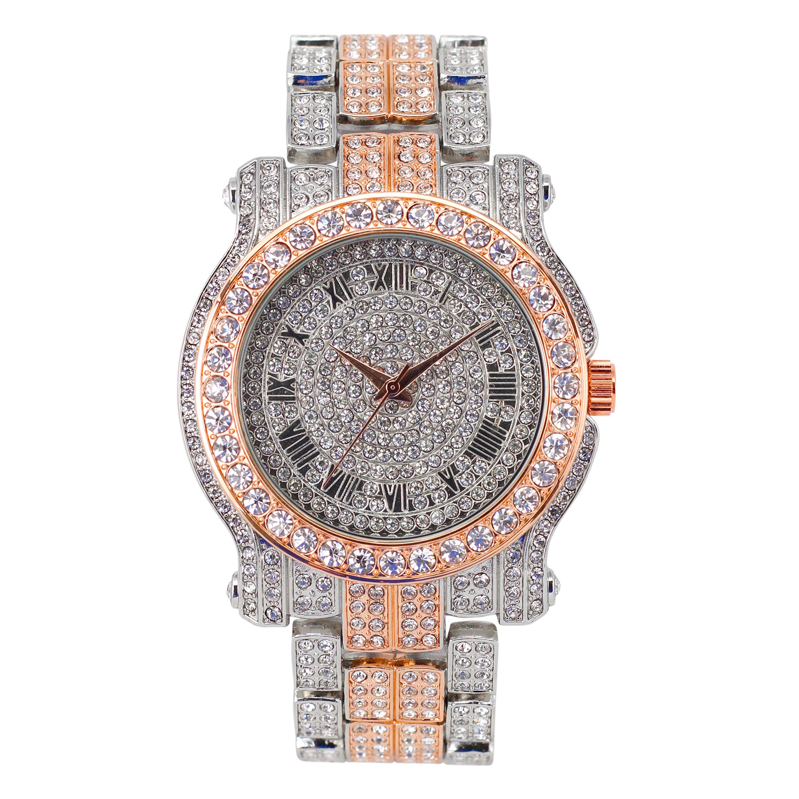 Techno PaveGold or Silver 45mm Iced Out Pave Watch with Adjustable Band - Quartz Movement (Also in Two Tone)