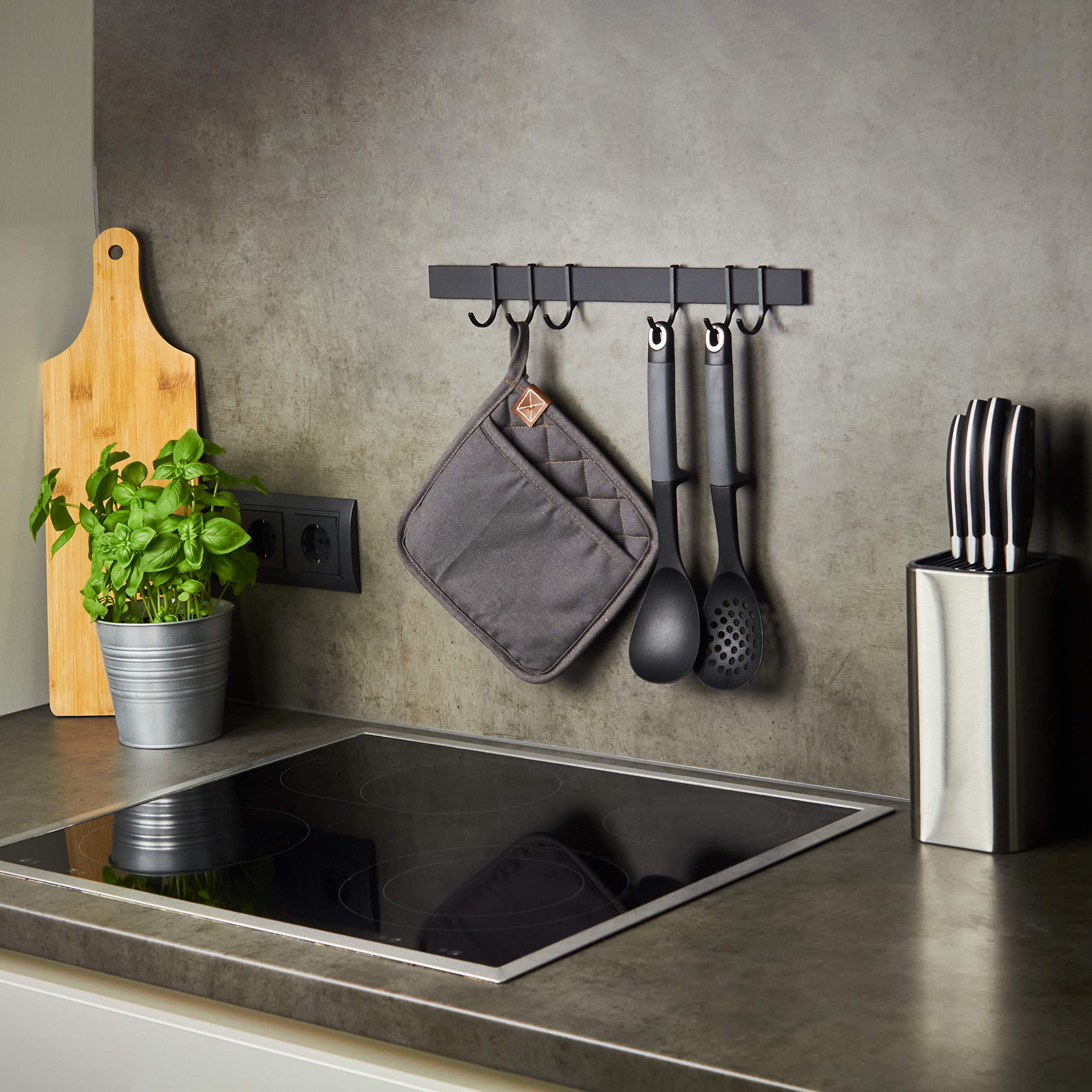Porta Utensili Da Cucina Adesivo - Design Amburgo, 6 Ganci, Grigio Argento - Foto 6