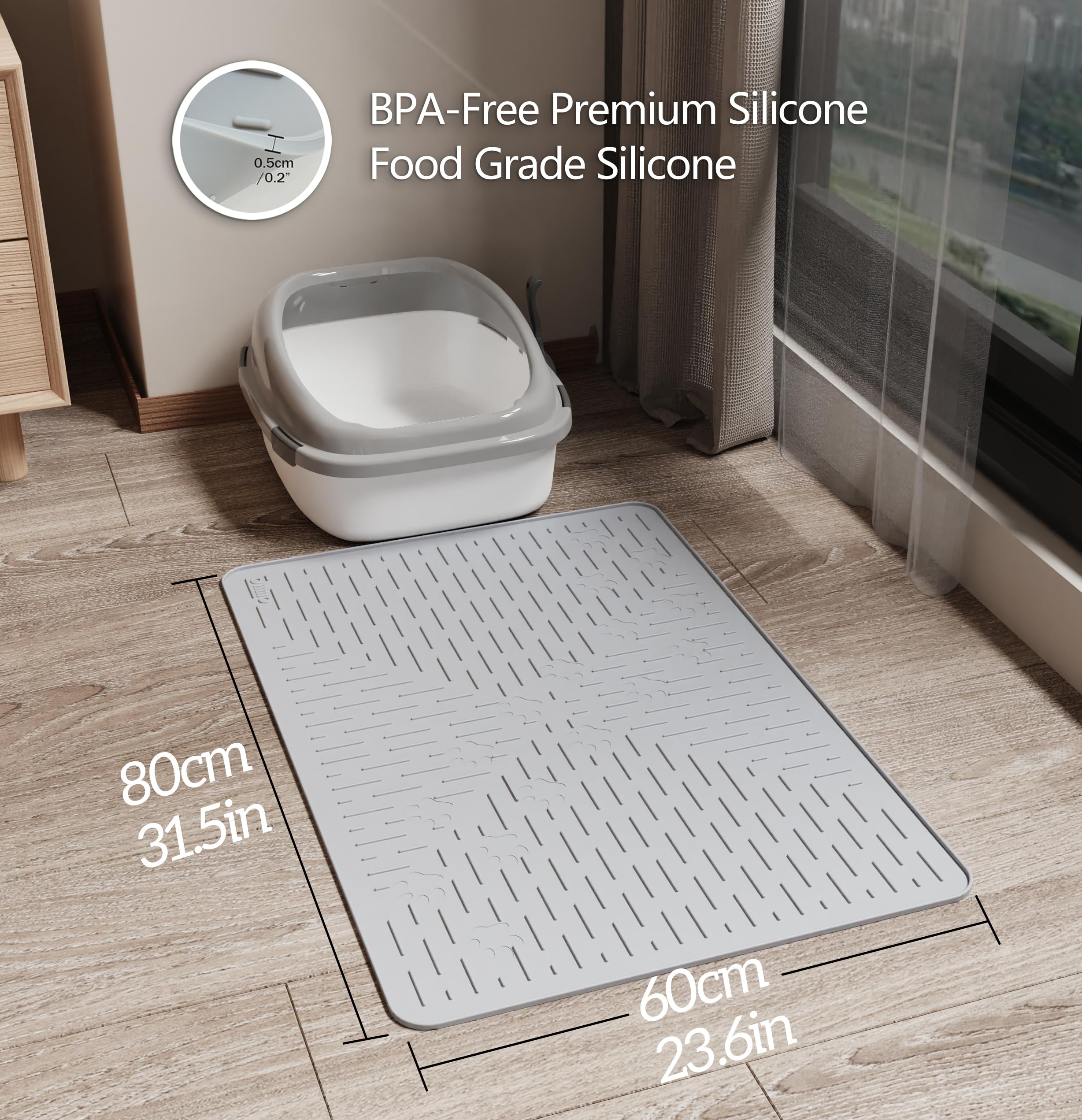 OHMO Cat Litter Mat Large 80 x 60 cm Pink Premium Silicone, Easy to Clean Waterproof Kitty Under Box Trapping Mat, Keep The Floor Tidy - Image 4