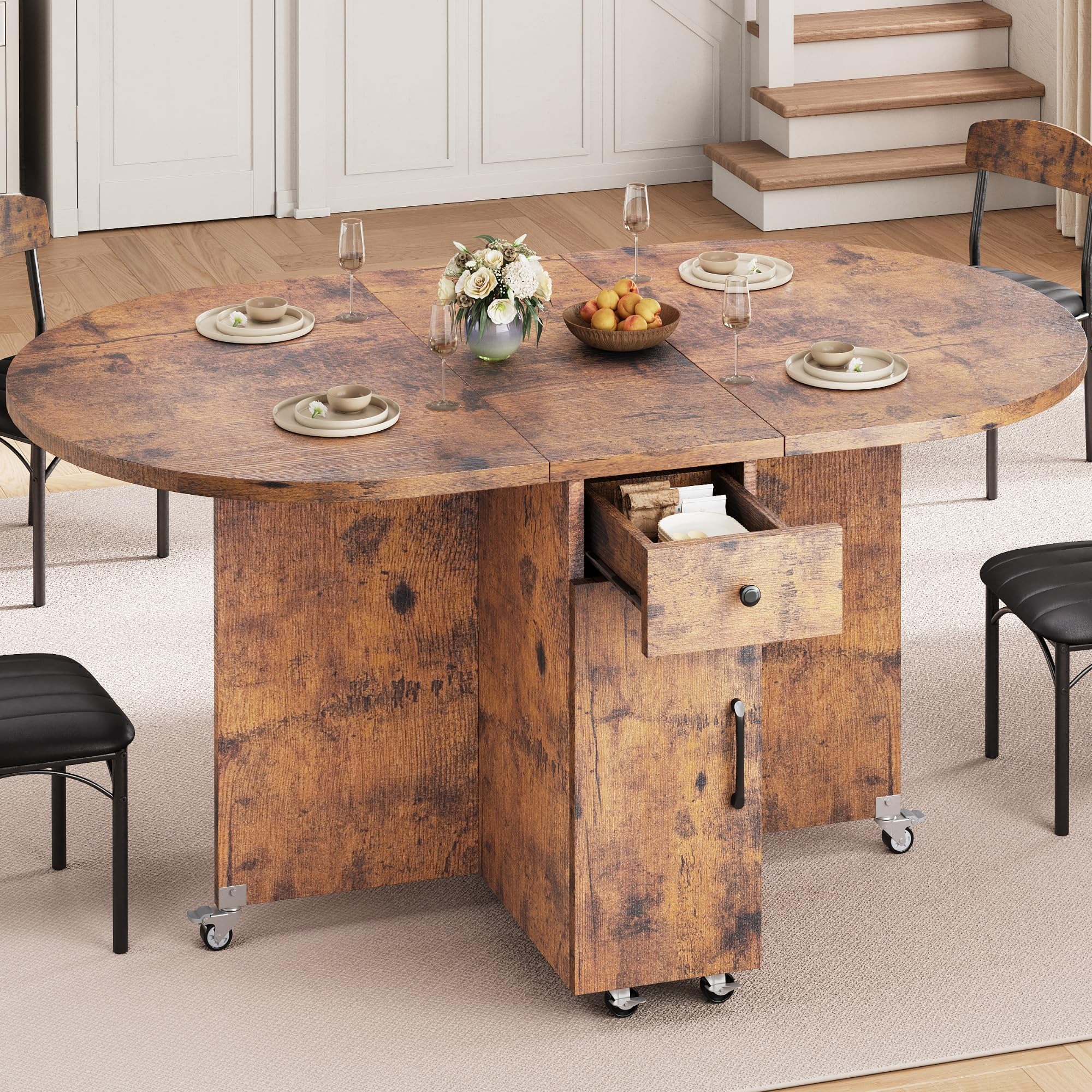 Best Dining Table for Small Space in 2026 2 Jocoevol Round Folding Dining Table for 4, Space Saving Drop Leaf Kitchen Table — product photo