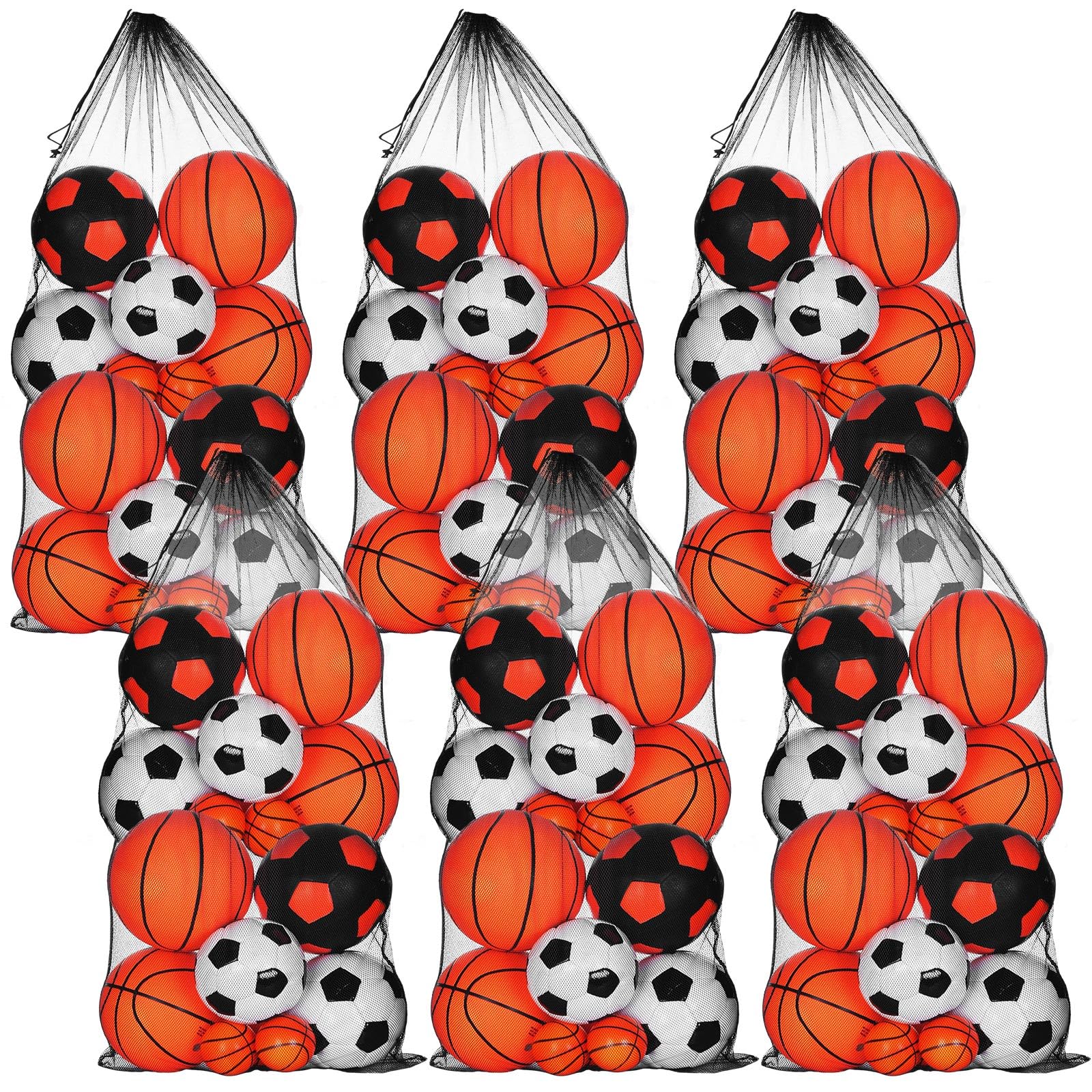 6 bolsas de malla grandes de 24 x 48 pulgadas, bolsa de malla con cordón, bolsa de almacenamiento para equipos deportivos para pelotas de playa