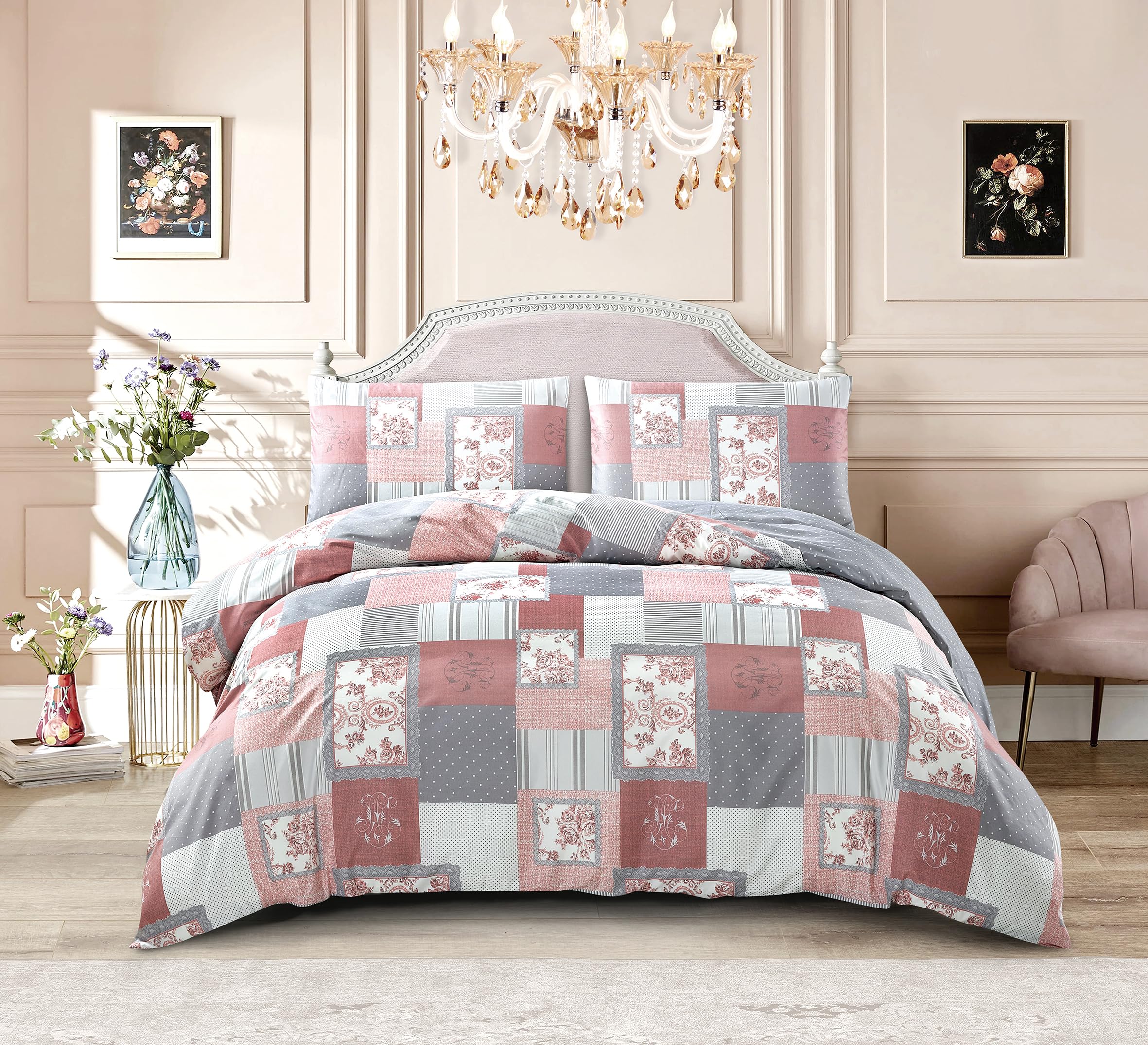 Best Linen 4 Piece Duvet Cover Set Polyester Cotton Quilt Cover Pillow Case & Fitted Sheet Complete Bedding Set Easy Care Machine Wash Anti Allergic (Fine Decor, Super King) — image 1