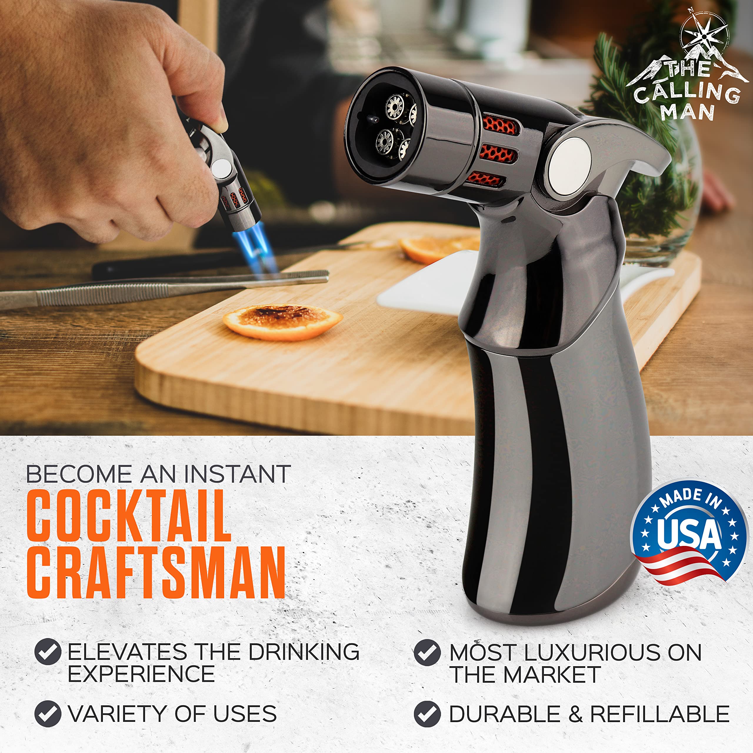 Buy Active Kitchen 4 Flame Refillable Butane Hand Torch Lighter Smoked