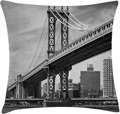 Ambesonne New York - Funda de cojín, diseño de puente de Nueva York, imagen vintage de East River de Estados Unidos, impresión fotográfica de