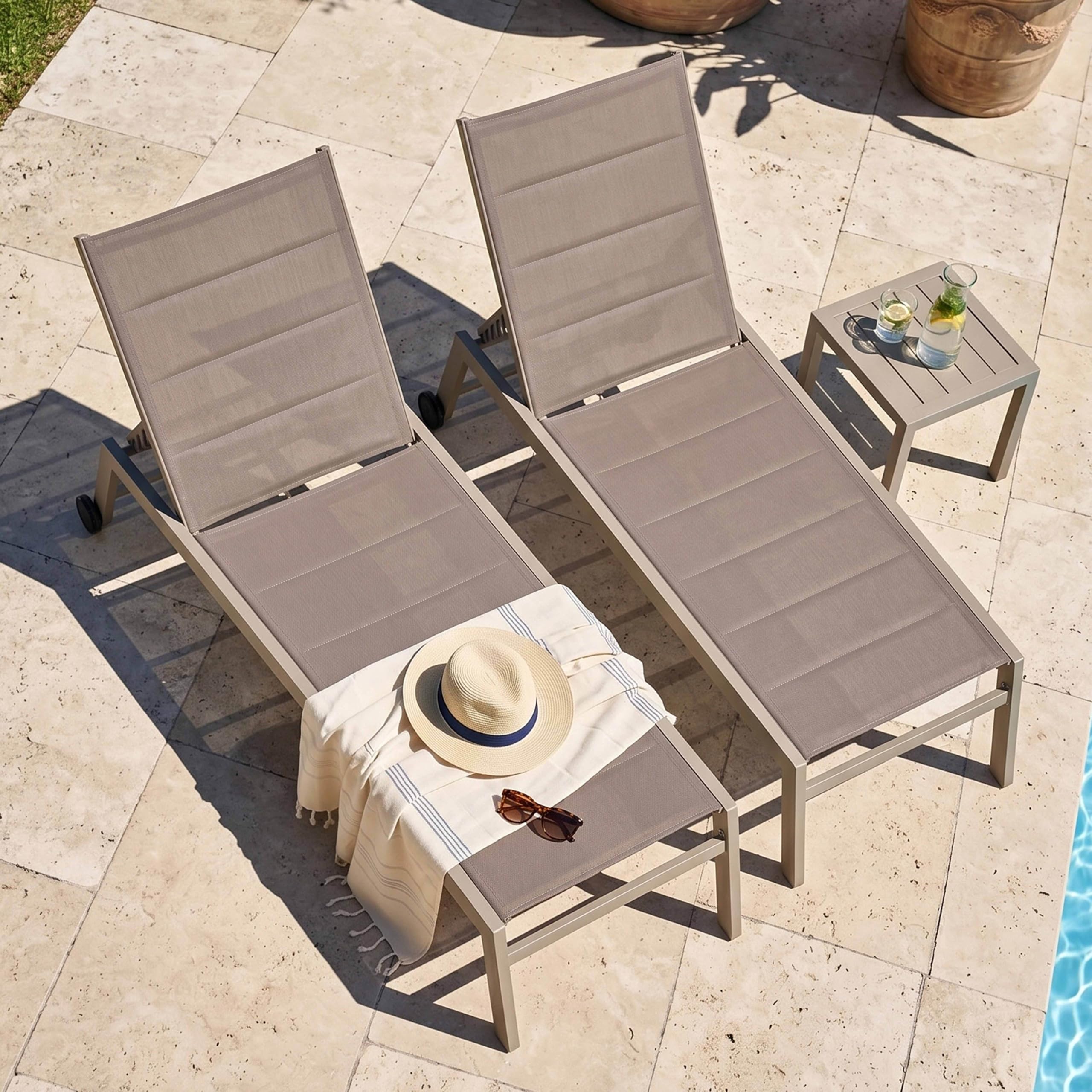 Oviala Lot de 2 Bains de Soleil en Aluminium et textilène Taupe