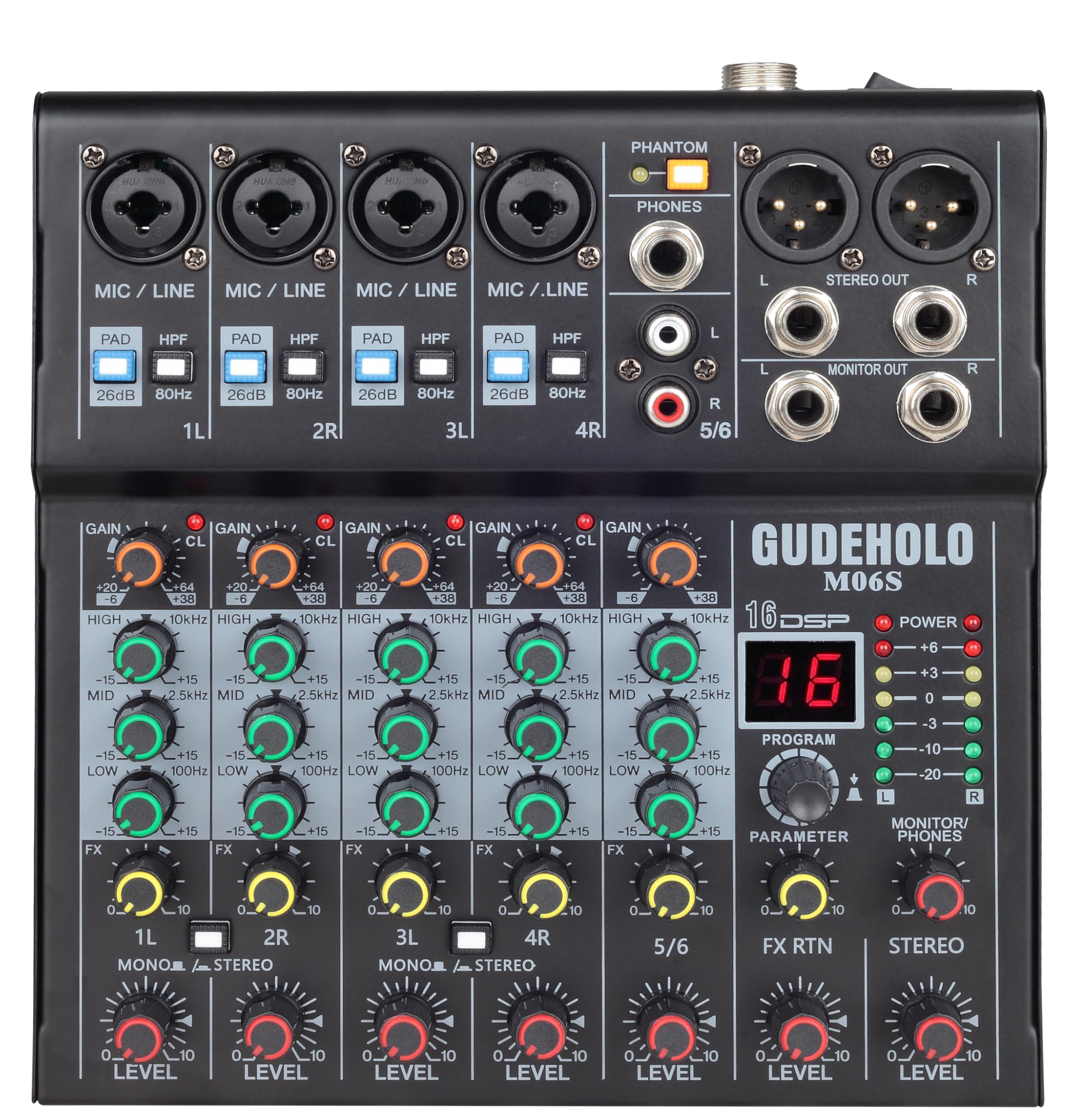 6-Channel Professional DJ Audio Mixer, DJ Controller Sound Mixer DSP 16 Preset Effects, Ideal for Home Party