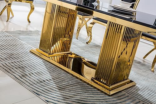 Miniatura 7 de Mesa de comedor de mármol negro de 70 pulgadas, mesa de comedor rectangular para 6-8, mesa de comedor moderna de mediados de siglo con mesa de