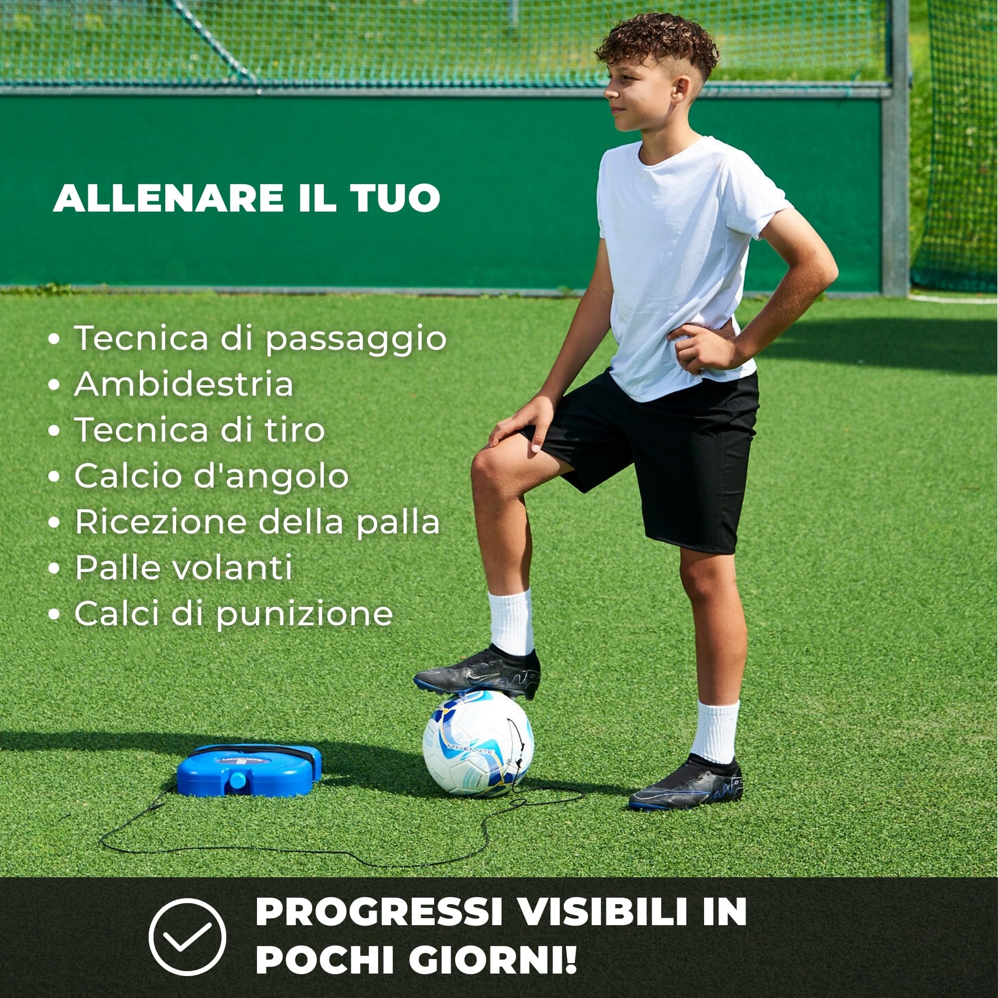 MOVEMATE Set di allenamento per calcio, con corda, ideale come regalo da calcio per ragazzi, strumento di allenamento innovativo per esterni, in giardino, sul campo da calcio
