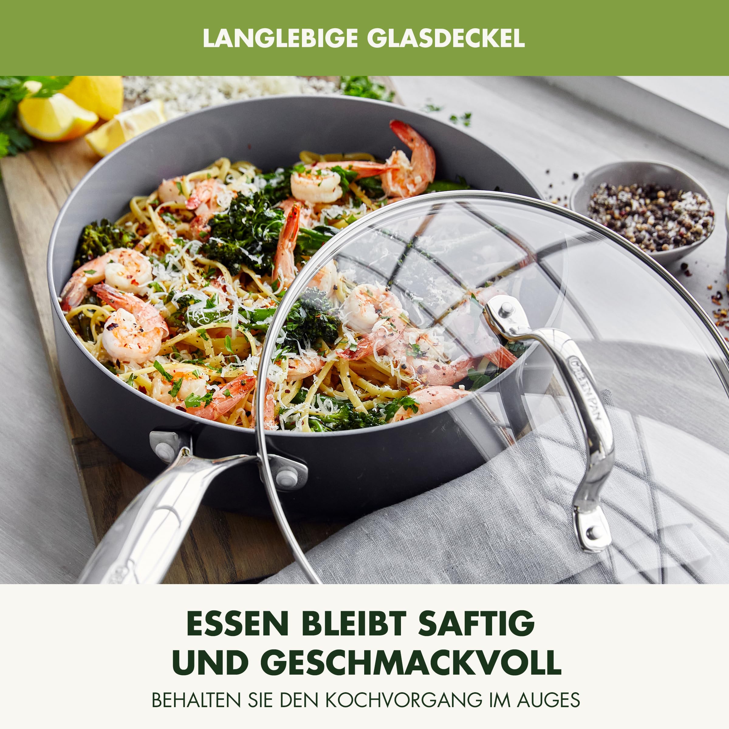 GreenPan Valencia Pro Harteloxierte Gesunde Keramik Antihaft 18 cm / 2 Liter Stielkasserolle mit Deckel, PFAS-frei, Induktion, spülmaschinenfest, Backofenfest, Grau