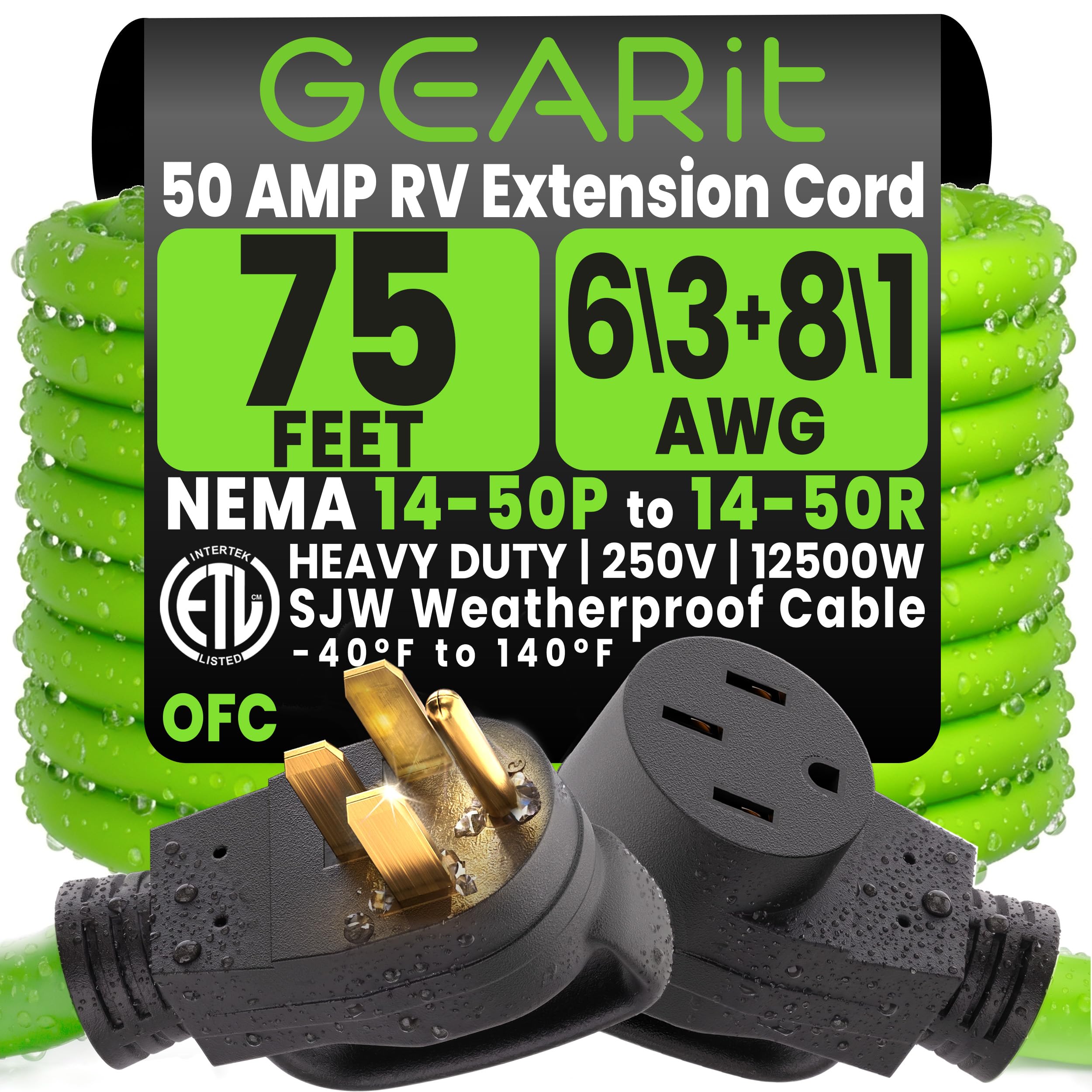 Amazon.com: GEARit 75 Ft Extension Cords OFC Outdoor Heavy Duty 50