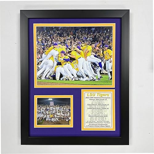 LSU Tigers Baseball  Campeones Nacionales CWS 2023 y 2025  Collage de fotos enmarcadas  2 tamaños y estilos  (12 x 15 pulgadas - 2023)