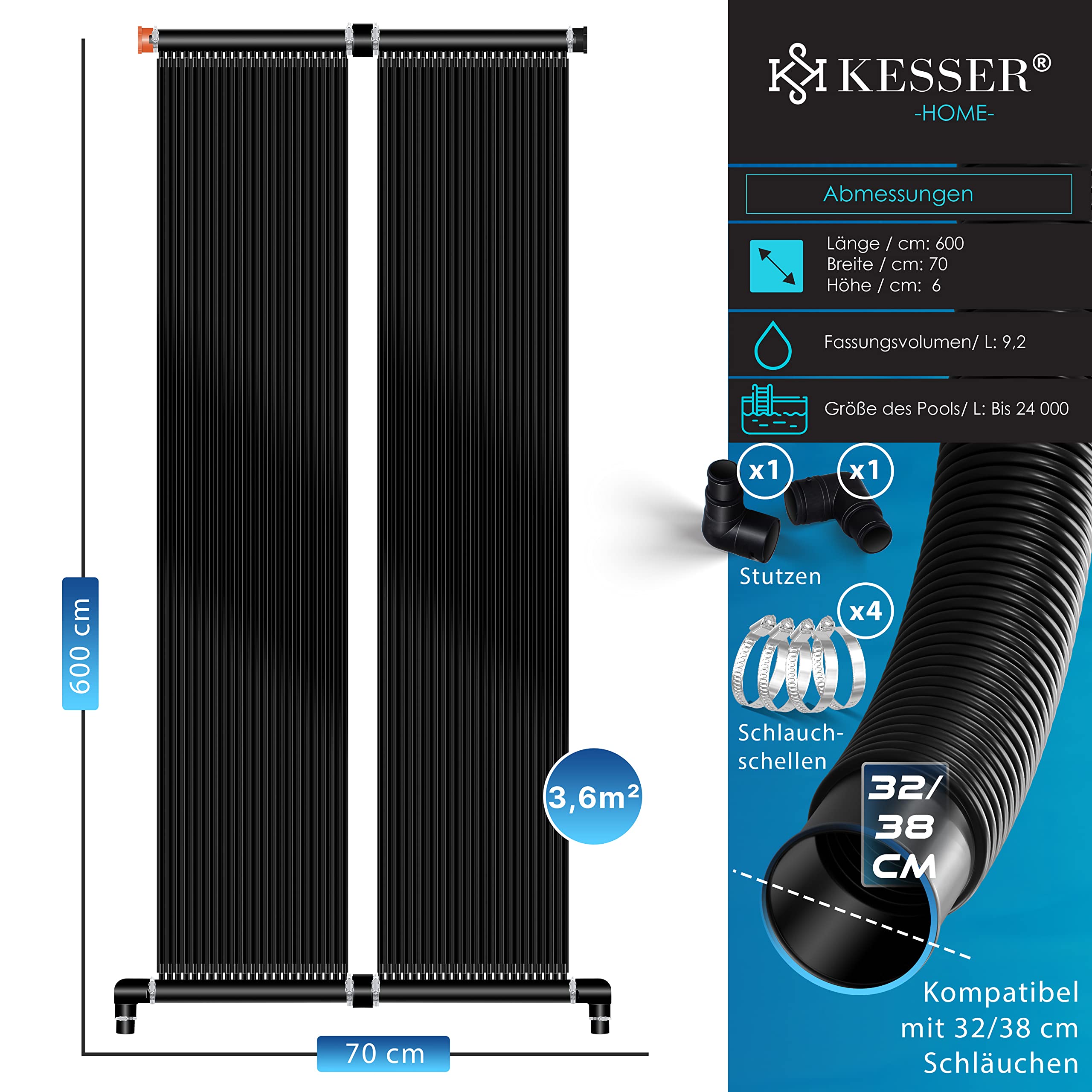 KESSER® Calentador Solar para Piscinas, Calentador de Agua, Calentador Solar para Piscinas l Se Puede Ampliar según Las Necesidades l Plástico Resistente a los Rayos UV, 600 x 70 cm