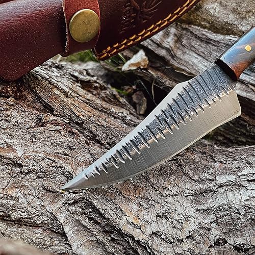Miniatura 8 de Titan International Knives Cuchillo de caza de acero de damasco de alto carbono para hombres y mujeres, hoja fija con mango de madera de diamante