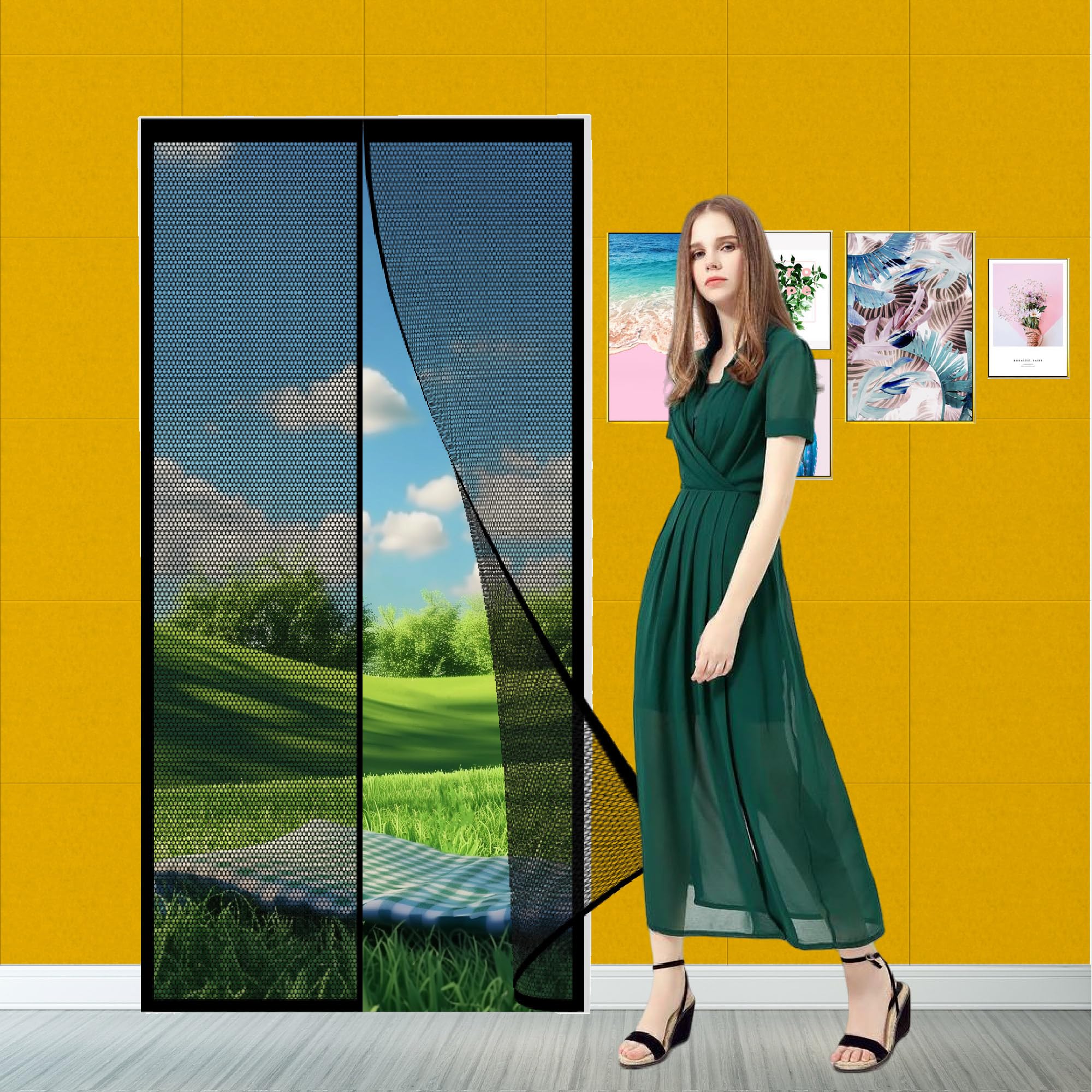 Moustiquaire magnétique pour porte de balcon rideau anti-insectes noir 108x235 cm