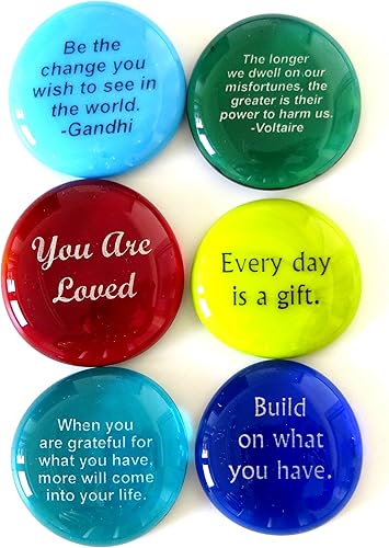 Miniatura 6 de Lifeforce Glass Piedras de ánimo, citas motivacionales e inspiradoras y refranes sobre piedras de vidrio translúcidas y opacas, juego de 6