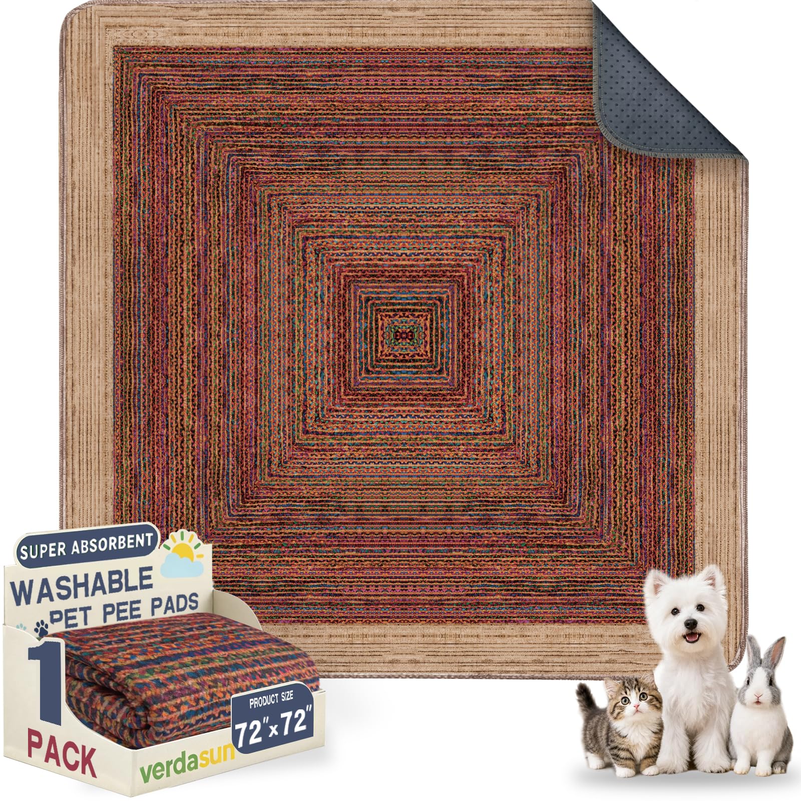Washable Pee Pads for Dogs 72"x72" 2 Pack Reusable Puppy Potty Pad