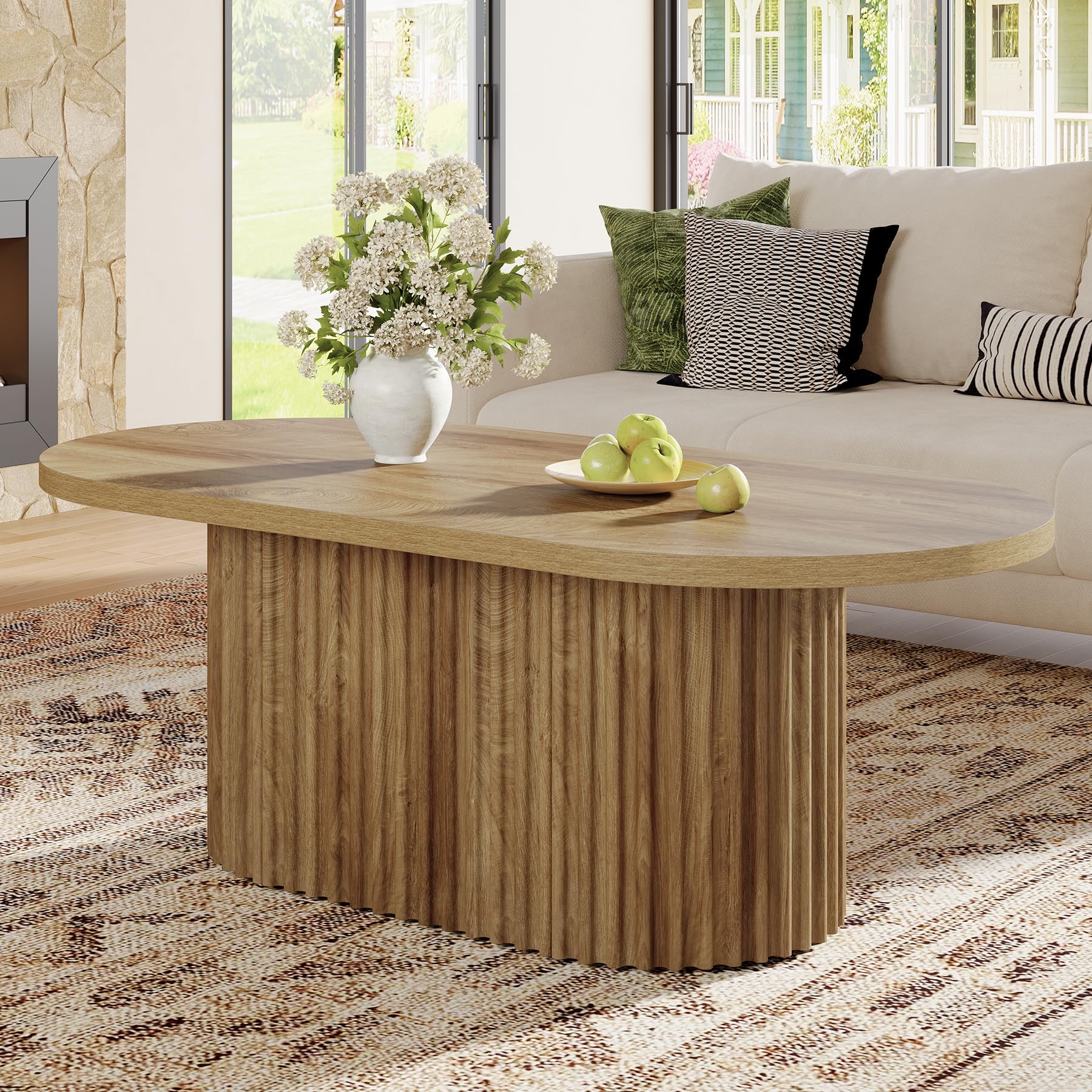 Tribesigns Mesa de Centro Oval, 120 x 60 x 45 cm, Mesa de Salón de Madera, Mesa de Café de Estilo Industrial para Salón, Oficina, Marrón Rústico | Mesa de café, 120 x 60 x 45 cm, mesa de salón, oficina, comedor
