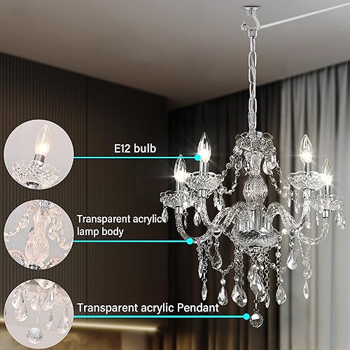 Miniatura 2 de Lámpara colgante de cristal de 5 luces con cable transparente e interruptor de encendidoapagado H19 D19.7 para cocina, isla de niñas, comedor,