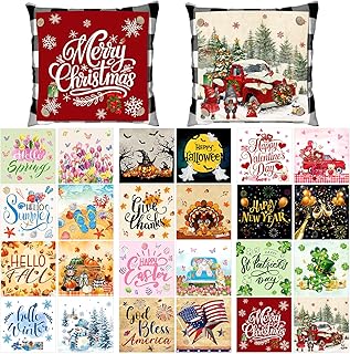 2 Pcs Seasonal Holiday Throw Pillow Cover 18 x 18 Inch, with 24 Intercha...