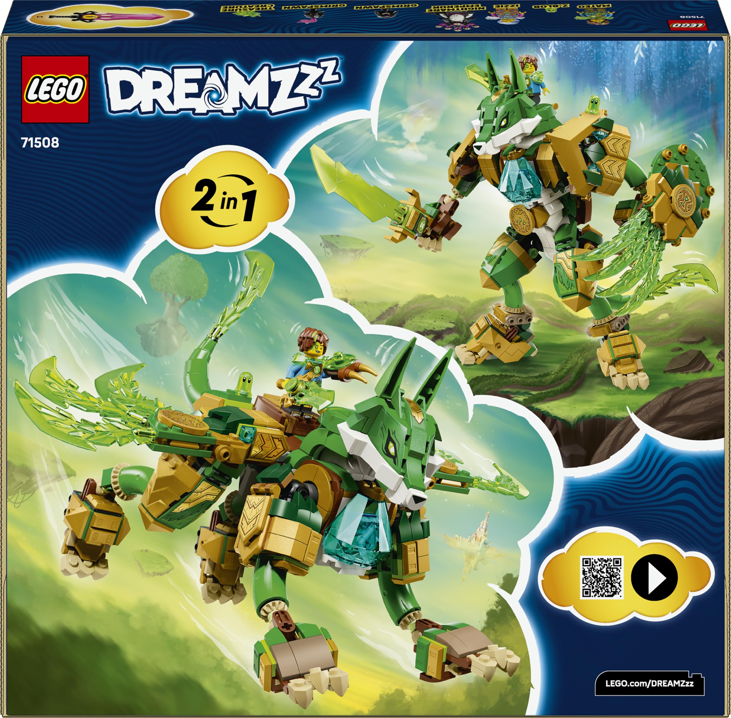 LEGO DREAMZzz 2en1 Meca Guardián Zorro - Figura de Acción de Animal Transformable en Guardián Zorro - 3 Minifiguras y Criatura del Tesoro Verde Coleccionable - Regalo para Niños de 9+ Años - 71508
